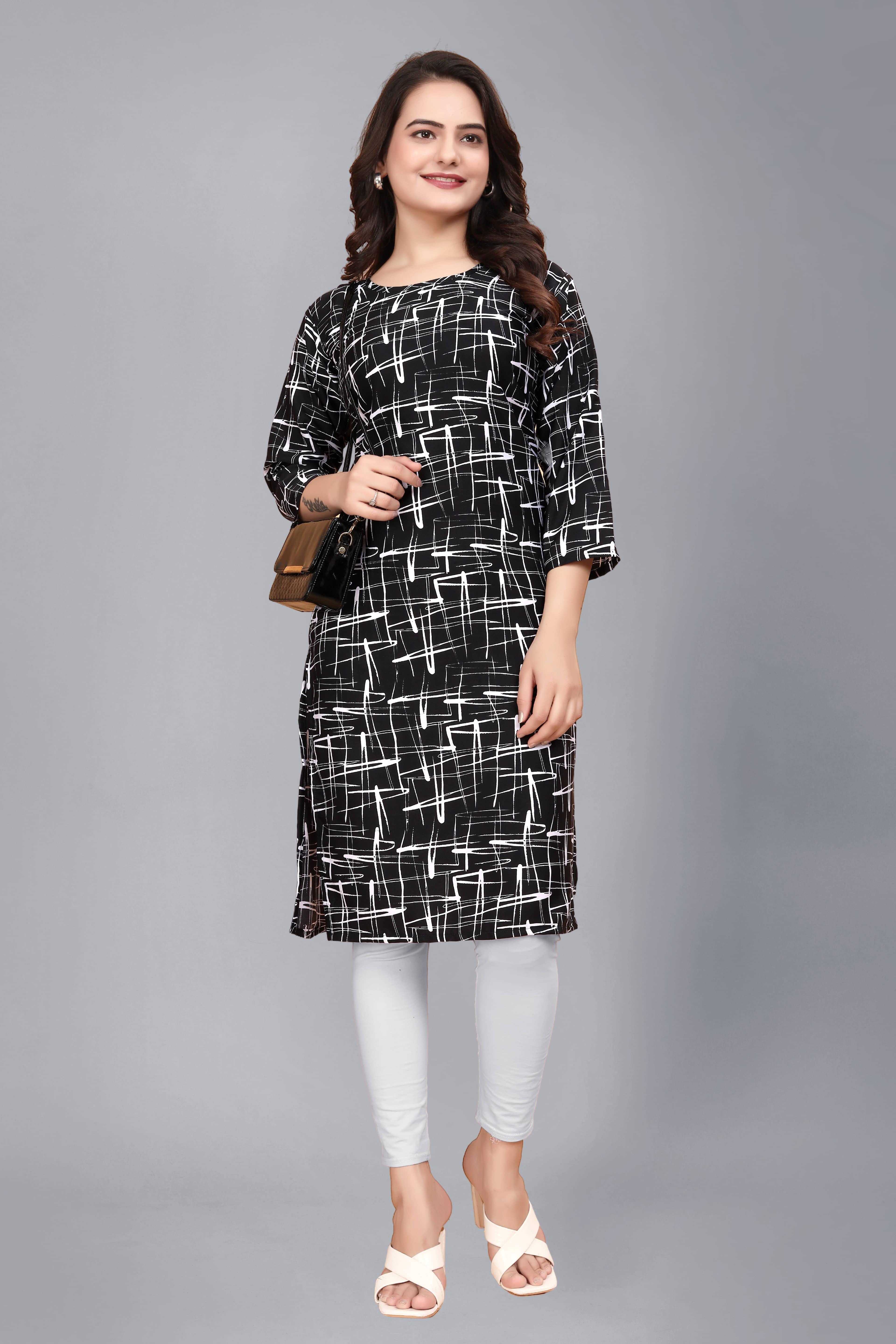 AK FASHION MALL Pack of 1 Crepe Printed Straight Women's Kurti - ( Multicolor ) - Kurtis, Tunics | Buy online on ZillyBuy