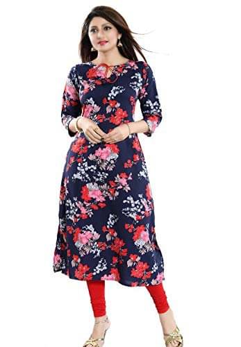     			AK FASHION MALL Pack of 1 Crepe Printed Straight Women's Kurti - ( Multicolor )