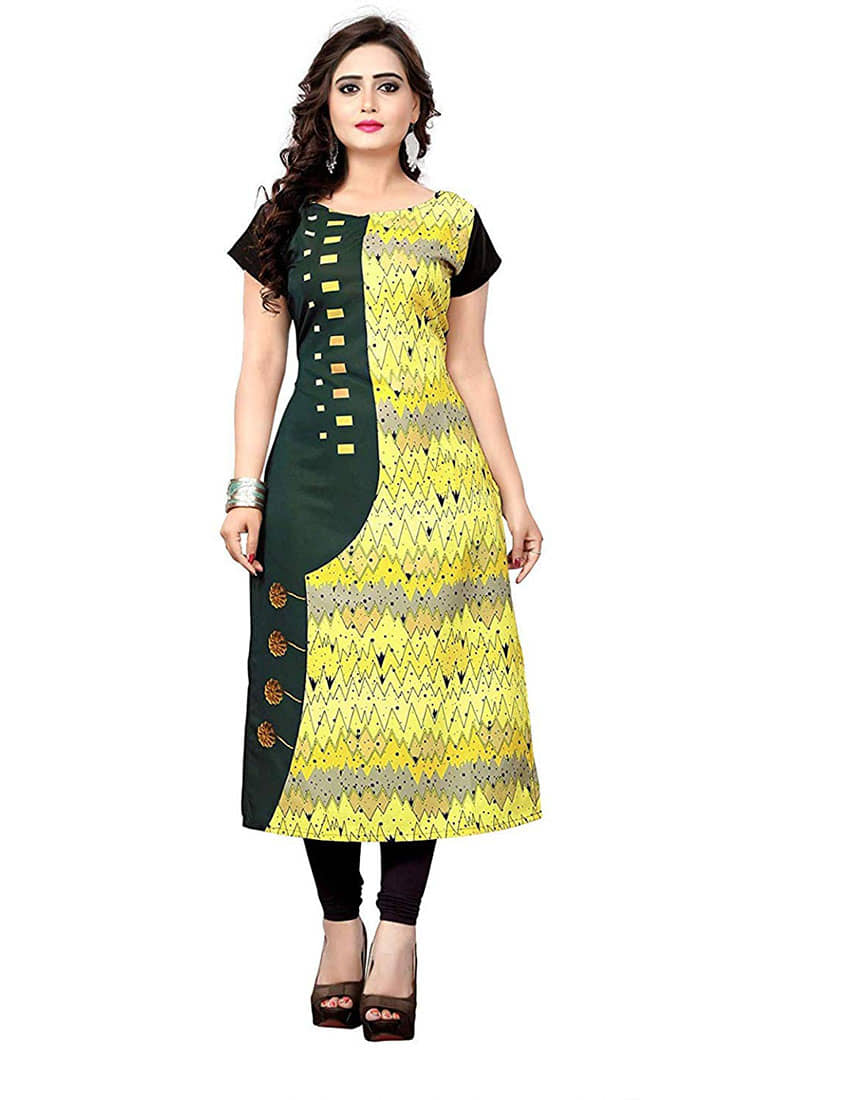 AK FASHION MALL Pack of 1 Crepe Printed Straight Women's Kurti - ( Multicolor ) - Kurtis, Tunics | Buy online on ZillyBuy