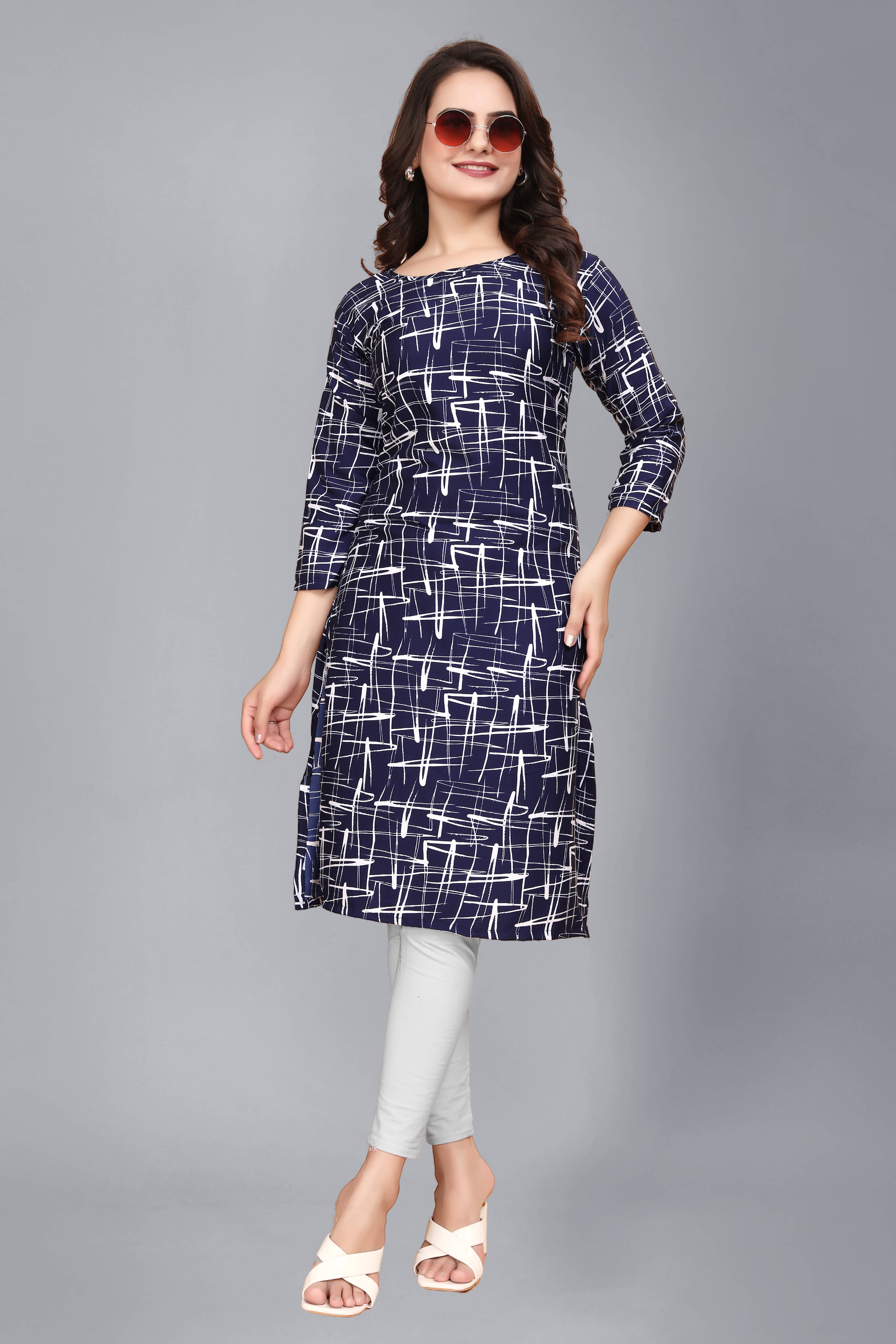 AK FASHION MALL Pack of 1 Crepe Printed Straight Women's Kurti - ( Multicolor ) - Kurtis, Tunics | Buy online on ZillyBuy