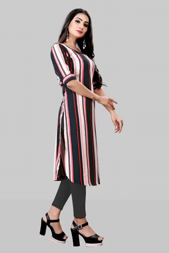 AK FASHION MALL Pack of 1 Crepe Printed Straight Women's Kurti - ( Multicolor ) AK FASHION MALL Pack of 1 Crepe Printed Straight Women's Kurti - ( Multicolor )