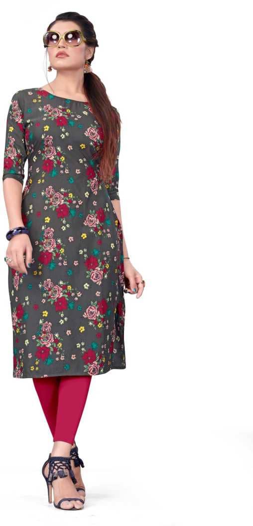 AK FASHION MALL Pack of 1 Crepe Printed Straight Women's Kurti - ( Multicolor ) - Kurtis, Tunics | Buy online on ZillyBuy