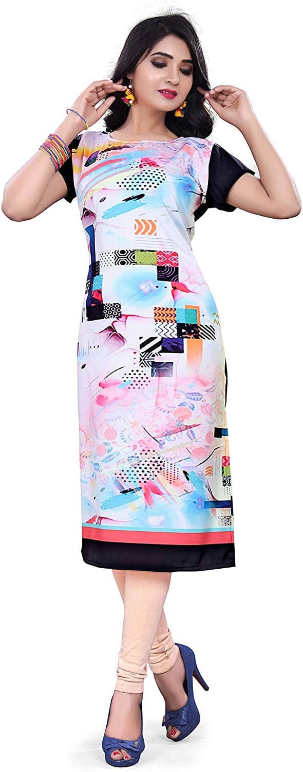 AK FASHION MALL Pack of 1 Crepe Printed Straight Women's Kurti - ( Multicolor ) - Kurtis, Tunics | Buy online on ZillyBuy