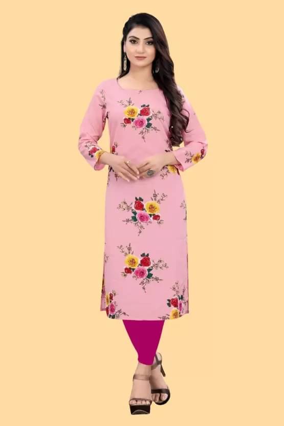 AK FASHION MALL Pack of 1 Crepe Printed Straight Women's Kurti - ( Multicolor )     			AK FASHION MALL Pack of 1 Crepe Printed Straight Women's Kurti - ( Multicolor )