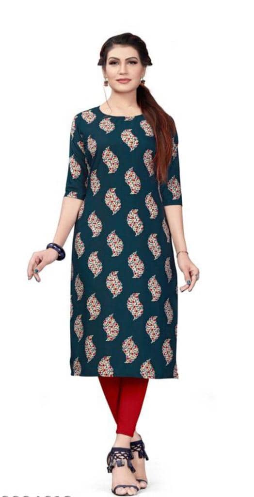 AK FASHION MALL Pack of 1 Crepe Printed Straight Women's Kurti - ( Multicolor ) - Kurtis, Tunics | Buy online on ZillyBuy