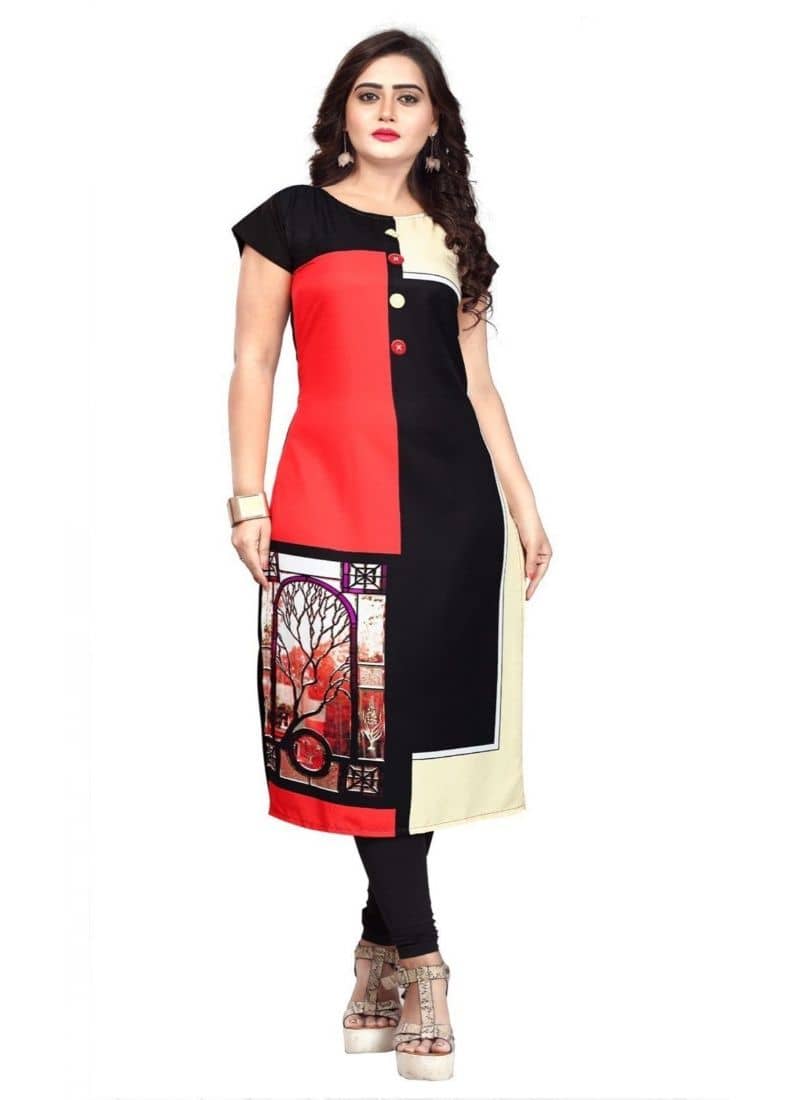 AK FASHION MALL Pack of 1 Crepe Printed Straight Women's Kurti - ( Multicolor ) - Kurtis, Tunics | Buy online on ZillyBuy