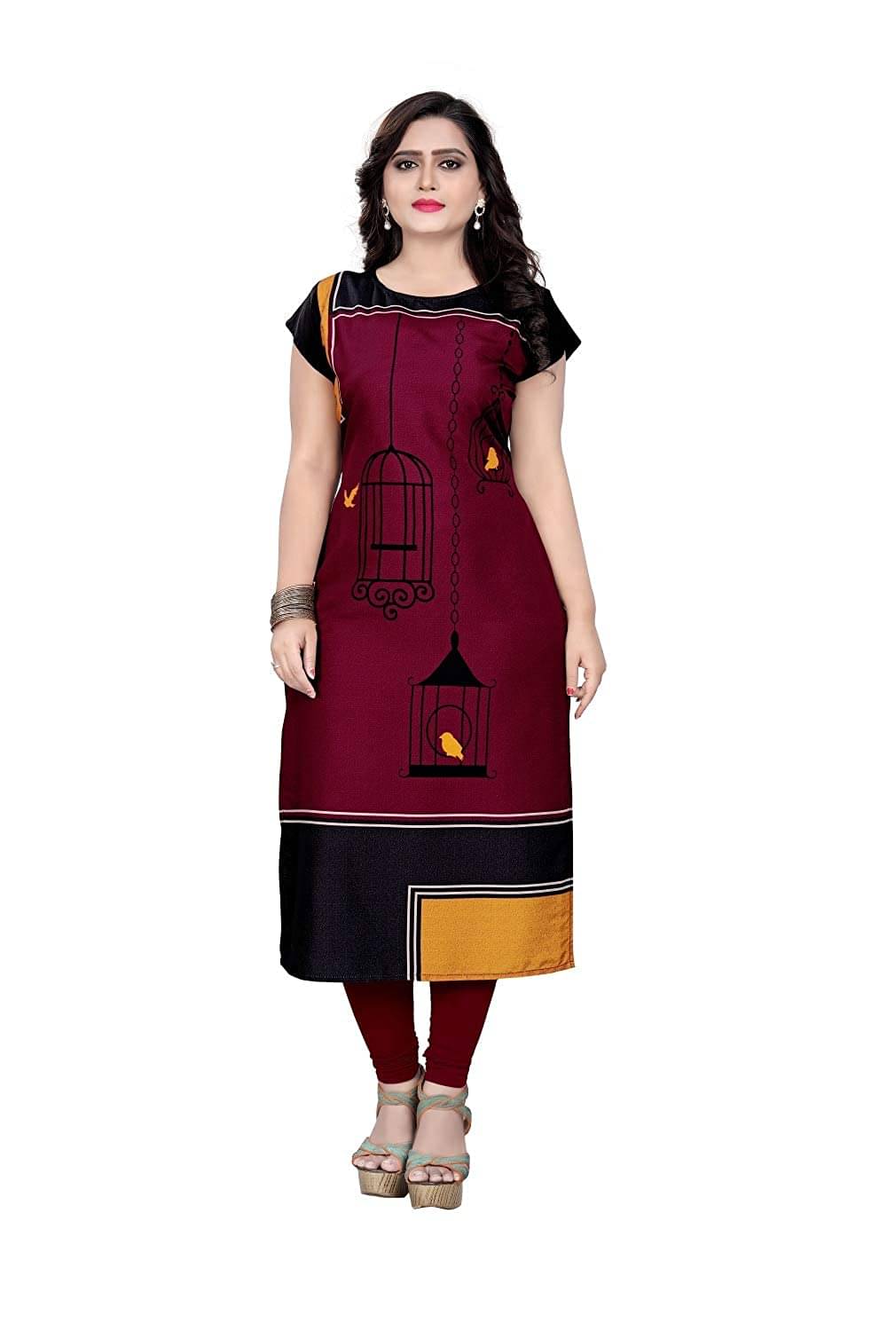AK FASHION MALL Pack of 1 Crepe Printed Straight Women's Kurti - ( Multicolor )     			AK FASHION MALL Pack of 1 Crepe Printed Straight Women's Kurti - ( Multicolor )