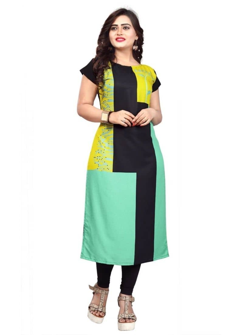 AK FASHION MALL Pack of 1 Crepe Printed Straight Women's Kurti - ( Multicolor ) - Kurtis, Tunics | Buy online on ZillyBuy