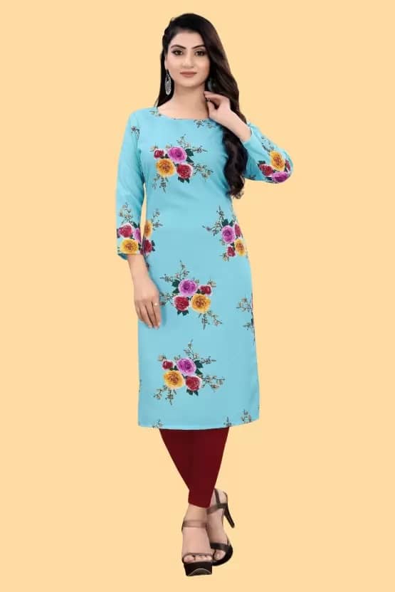 AK FASHION MALL Pack of 1 Crepe Printed Straight Women's Kurti - ( Multicolor ) - Kurtis, Tunics | Buy online on ZillyBuy
