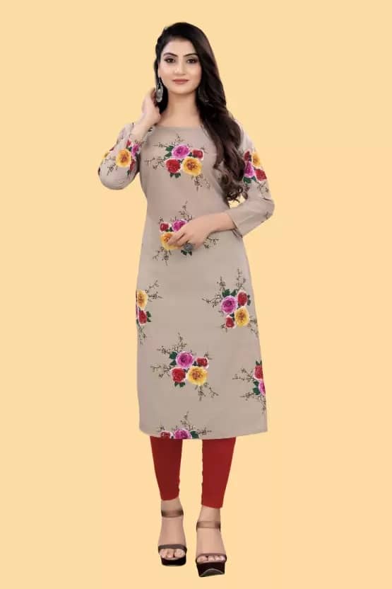AK FASHION MALL Pack of 1 Crepe Printed Straight Women's Kurti - ( Multicolor ) - Kurtis, Tunics | Buy online on ZillyBuy