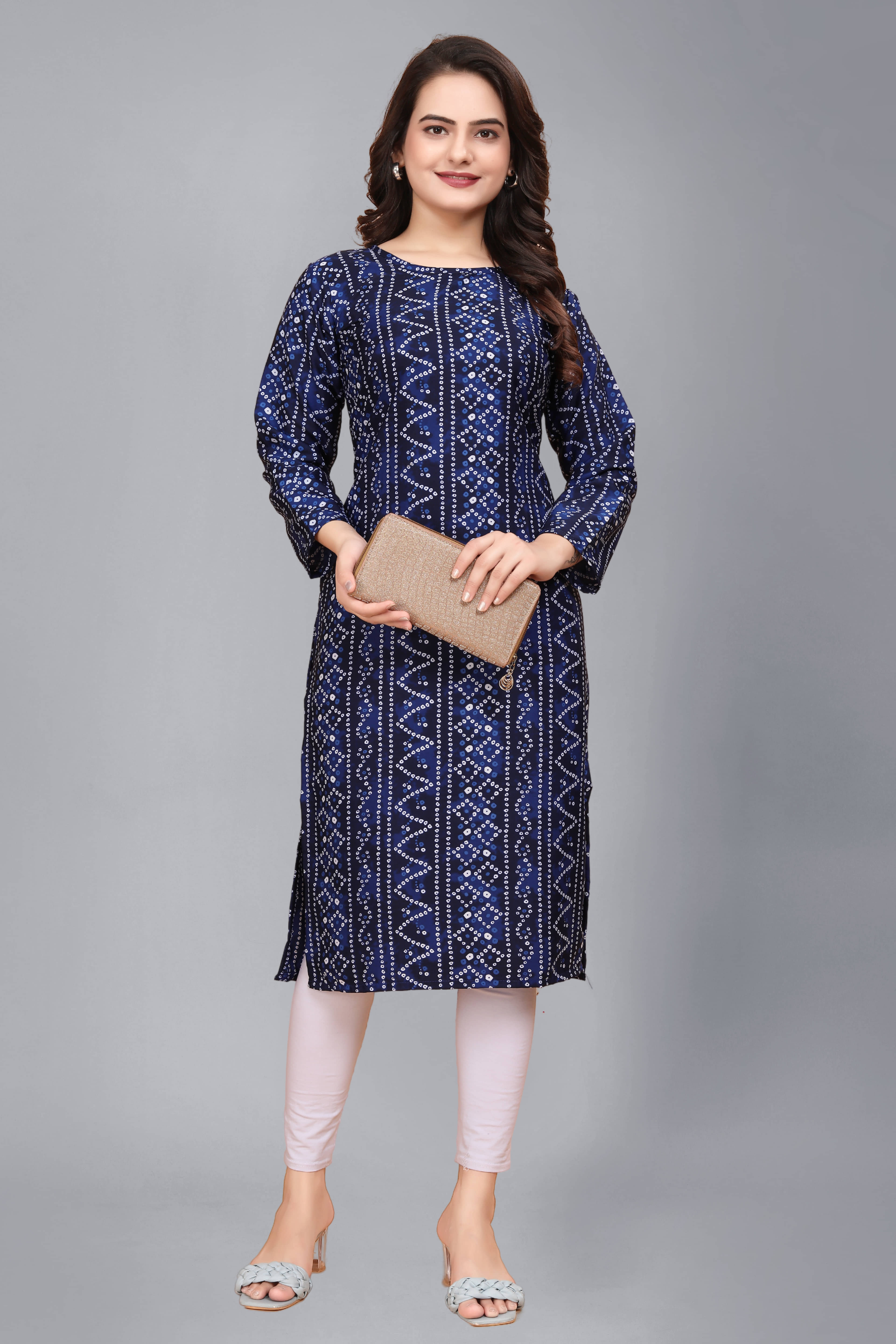 AK FASHION MALL Pack of 1 Crepe Printed Straight Women's Kurti - ( Multicolor ) - Kurtis, Tunics | Buy online on ZillyBuy