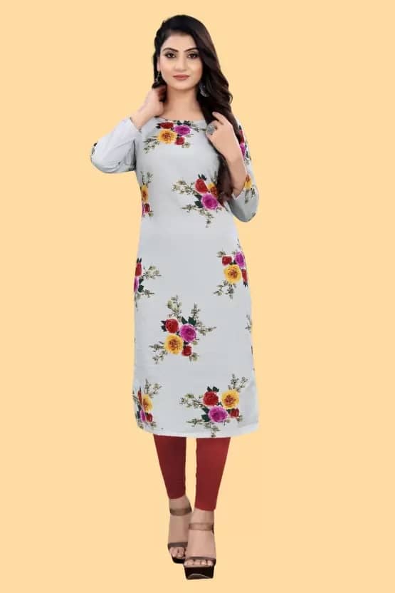AK FASHION MALL Pack of 1 Crepe Printed Straight Women's Kurti - ( Multicolor ) - Kurtis, Tunics | Buy online on ZillyBuy
