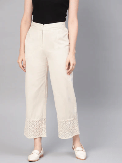 AMIRA'S INDIAN ETHNICWEAR Women Cotton Solid Palazzos ( Off White )