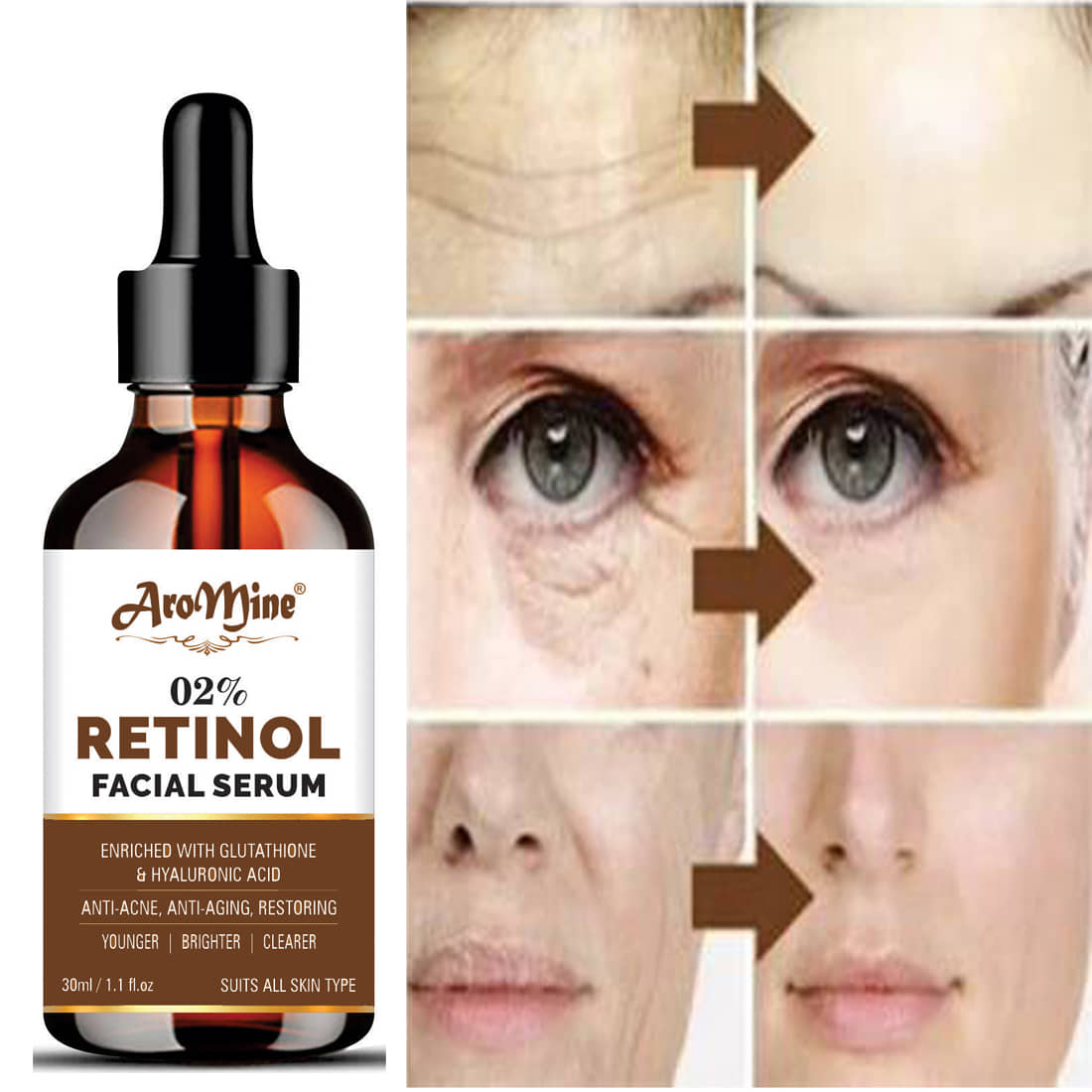 Aromine Face Serum Retinol Anti-Wrinkle For All Skin Type ( Pack of 1 )