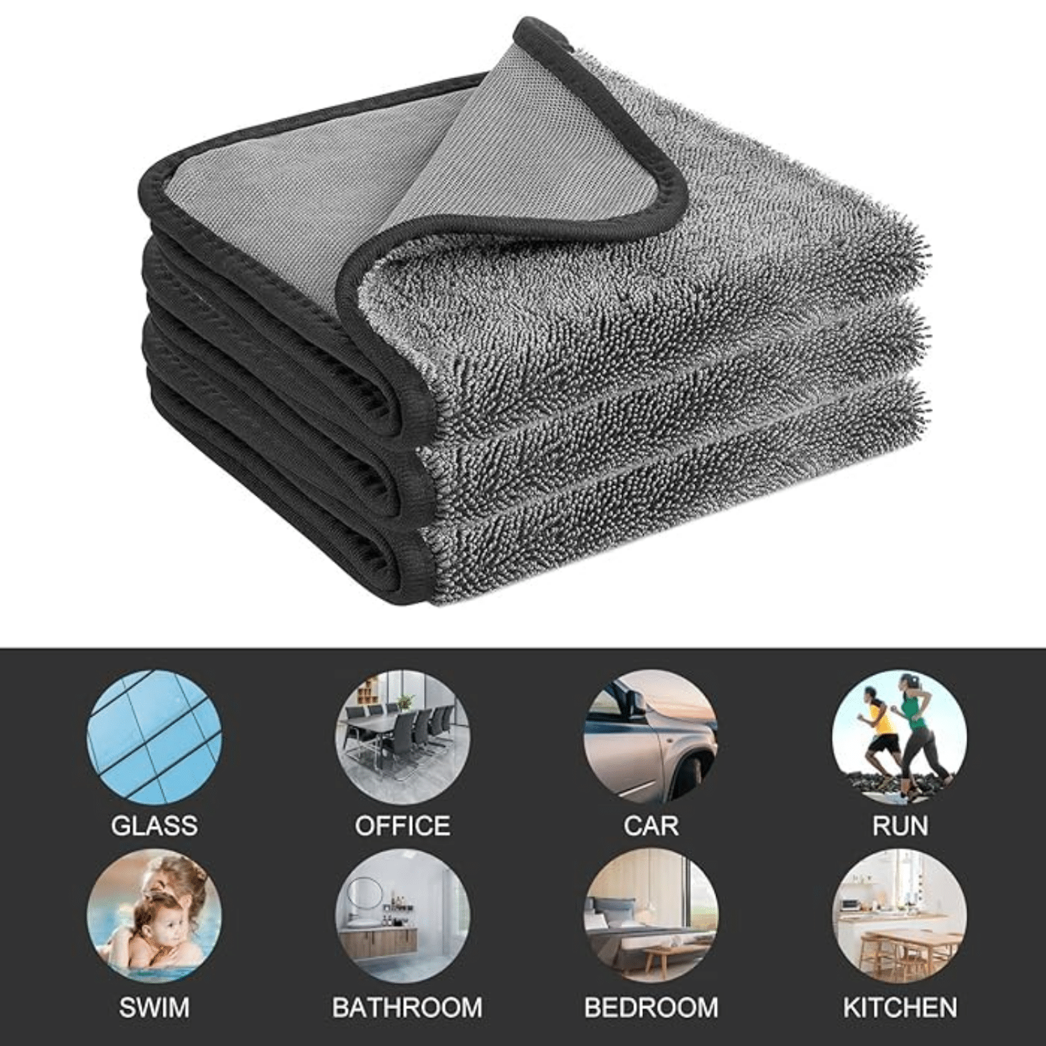     			BK10 IMPORT & EXPORT Black 500 GSM Microfiber Cloth For Automobile ( Pack of 3 )