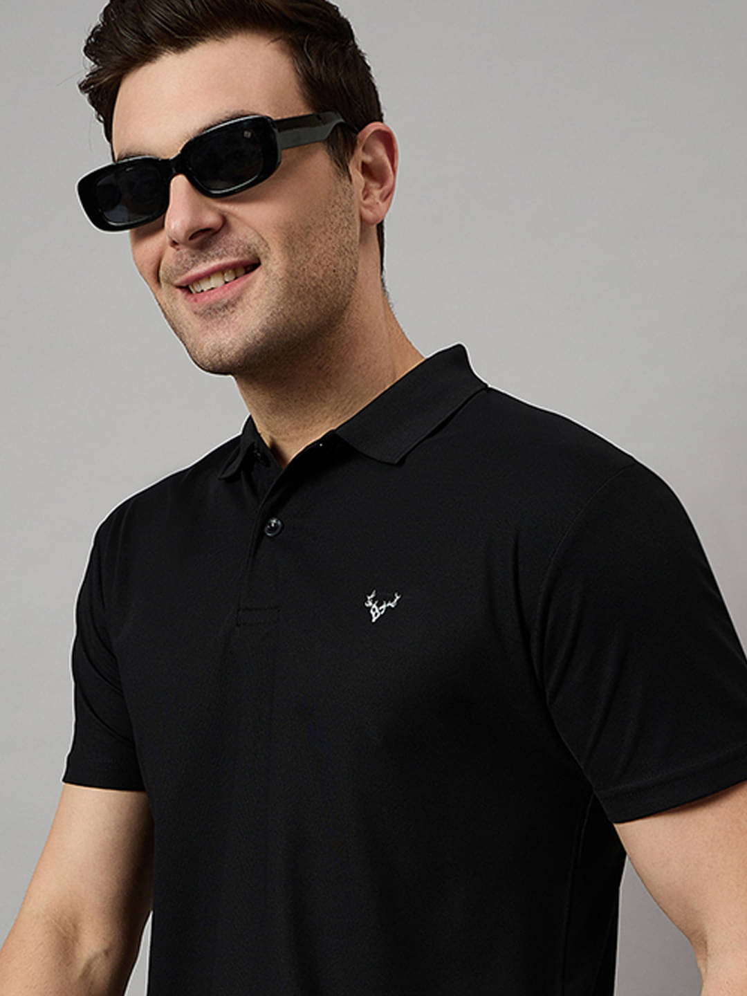     			BRONATION Pack of 1 Cotton Blend Regular Fit Solid Half Sleeves Men's Polo T Shirt ( Black )