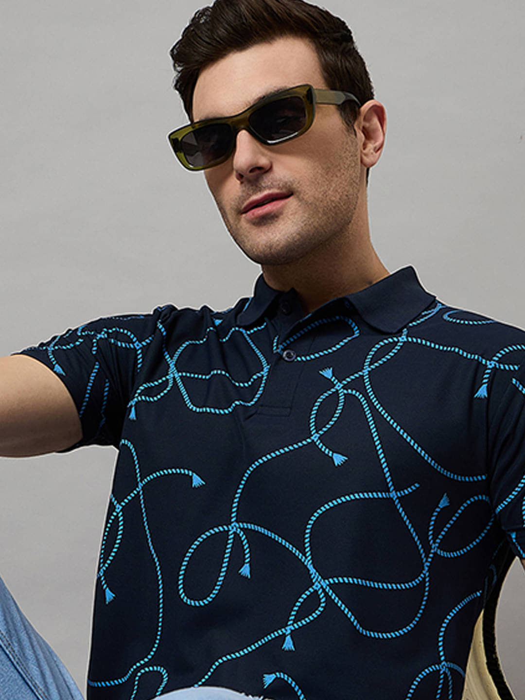     			BRONATION Pack of 1 Cotton Blend Regular Fit Printed Half Sleeves Men's Polo T Shirt ( Navy )