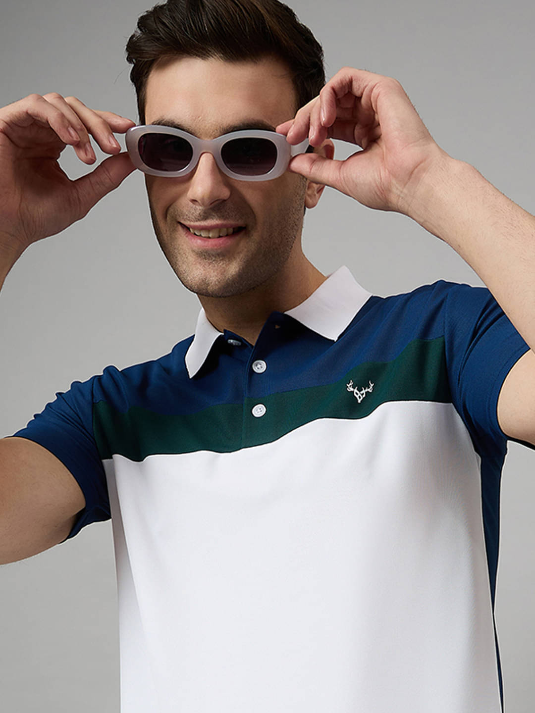     			BRONATION Pack of 1 Cotton Blend Regular Fit Colorblock Half Sleeves Men's Polo T Shirt ( Navy Blue )