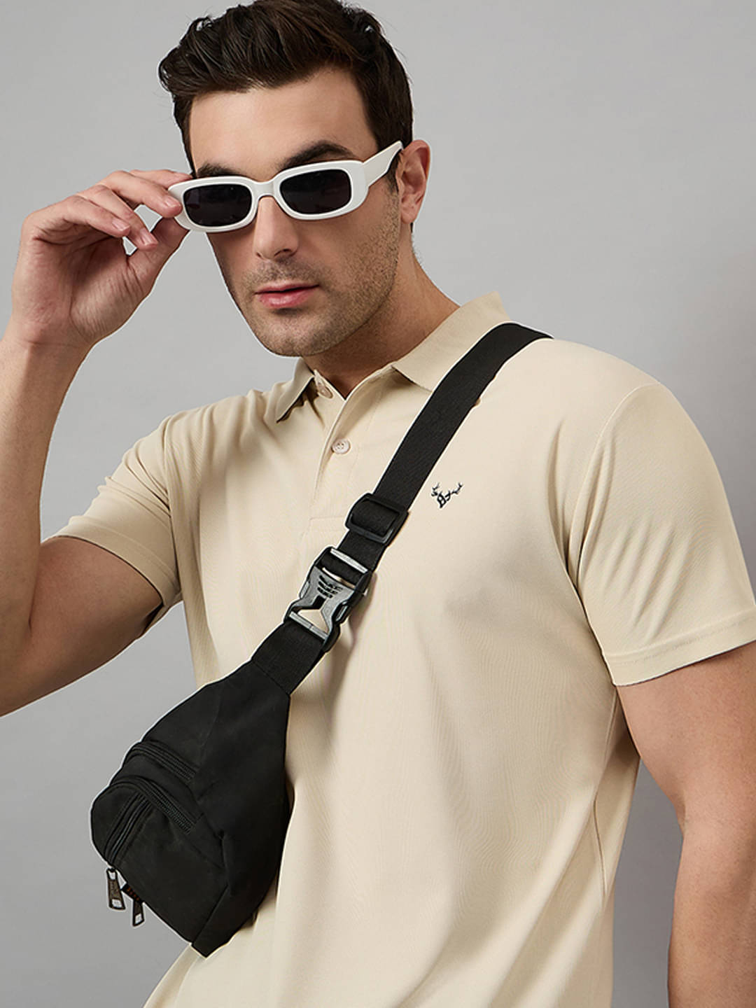     			BRONATION Pack of 1 Cotton Blend Regular Fit Solid Half Sleeves Men's Polo T Shirt ( Beige )