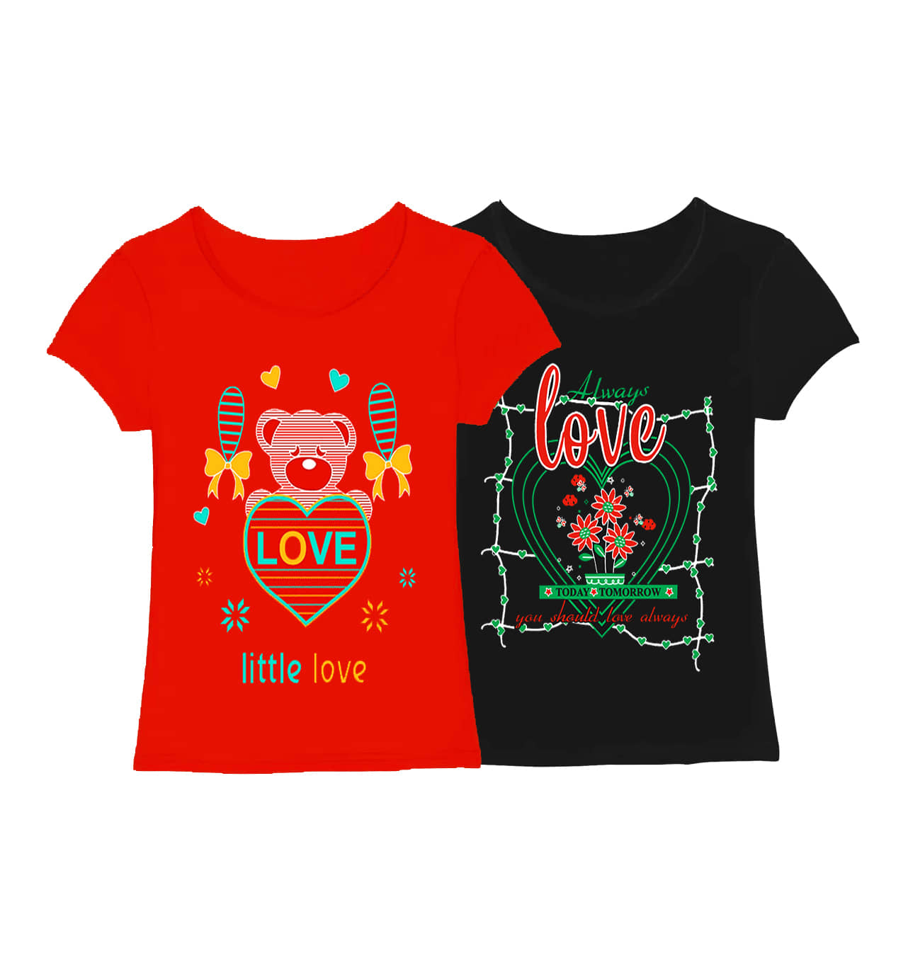 COOLTEES4U Pack of 2 Girls 100% Cotton T-Shirt ( Multicolor )
