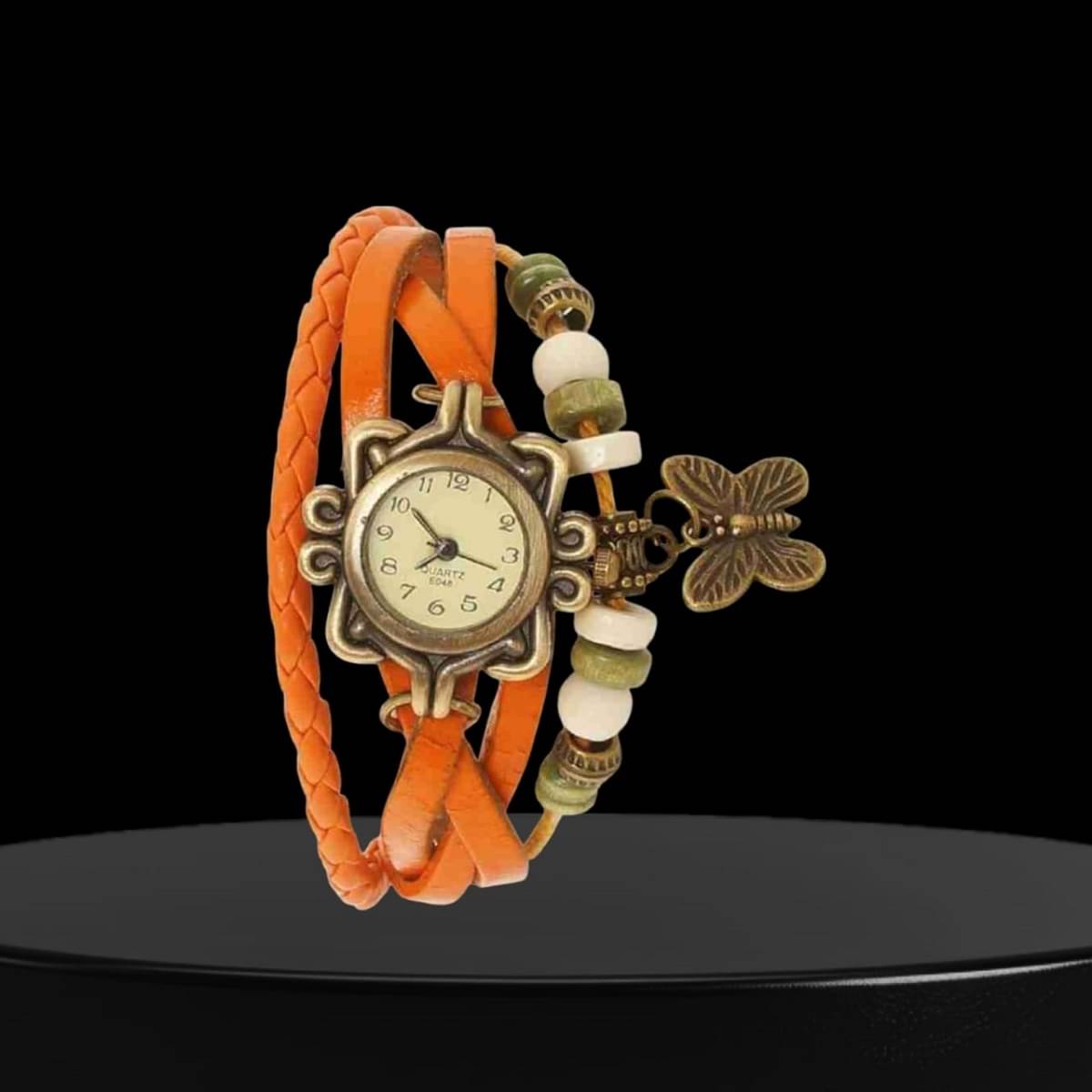     			Cosmic Orange Leather Analog Womens Watch