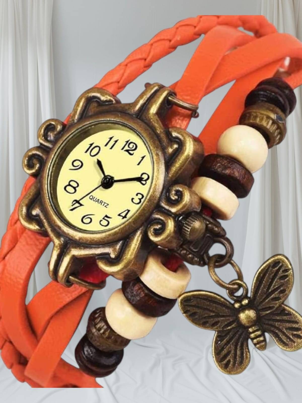     			Cosmic Orange Leather Analog Womens Watch