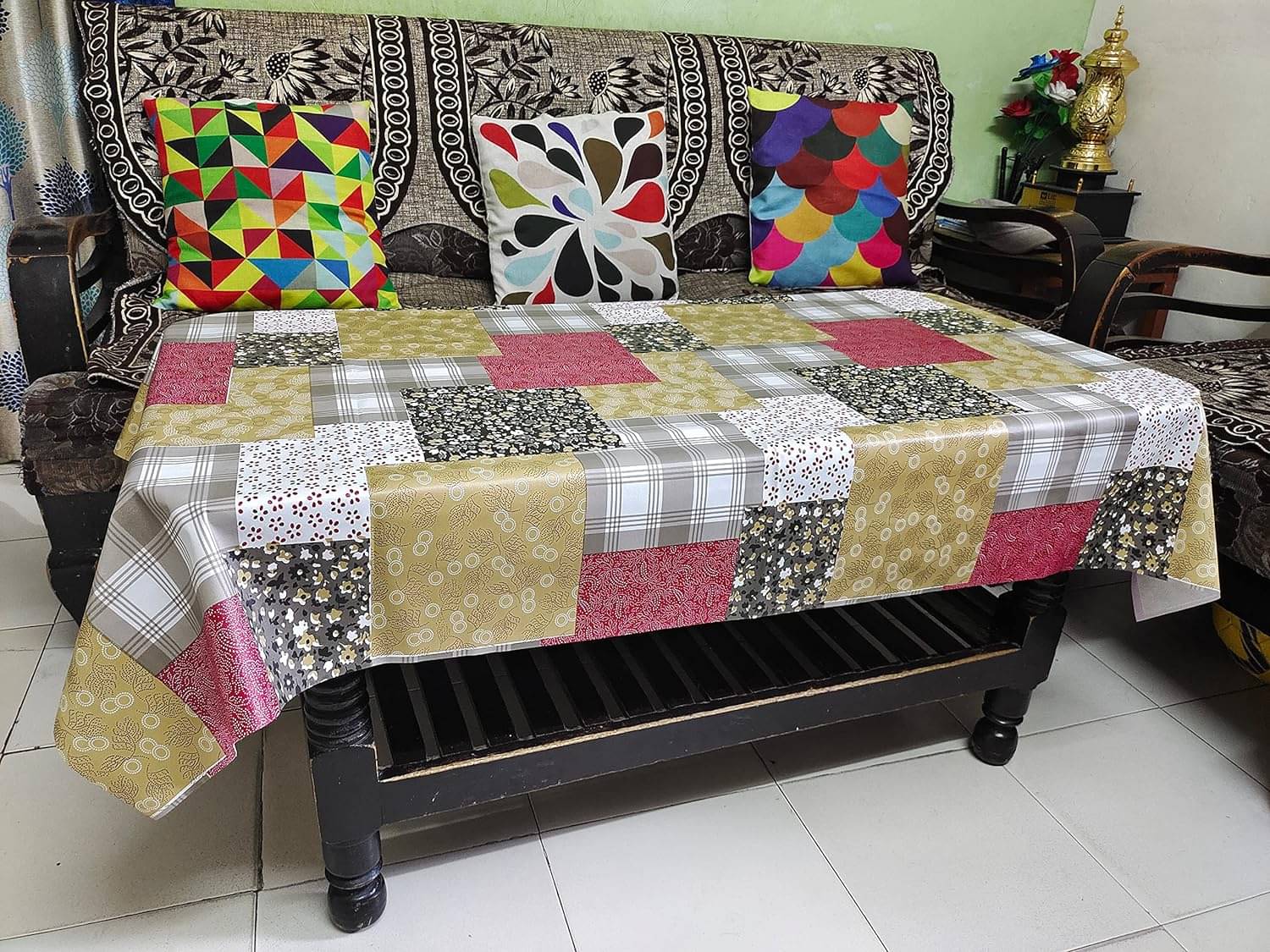 CreadCraft Printed PVC 4 Seater Square Table Cover ( 105 x 102 ) cm Pack of 1 Multicolor CreadCraft Printed PVC 4 Seater Square Table Cover ( 105 x 102 ) cm Pack of 1 Multicolor