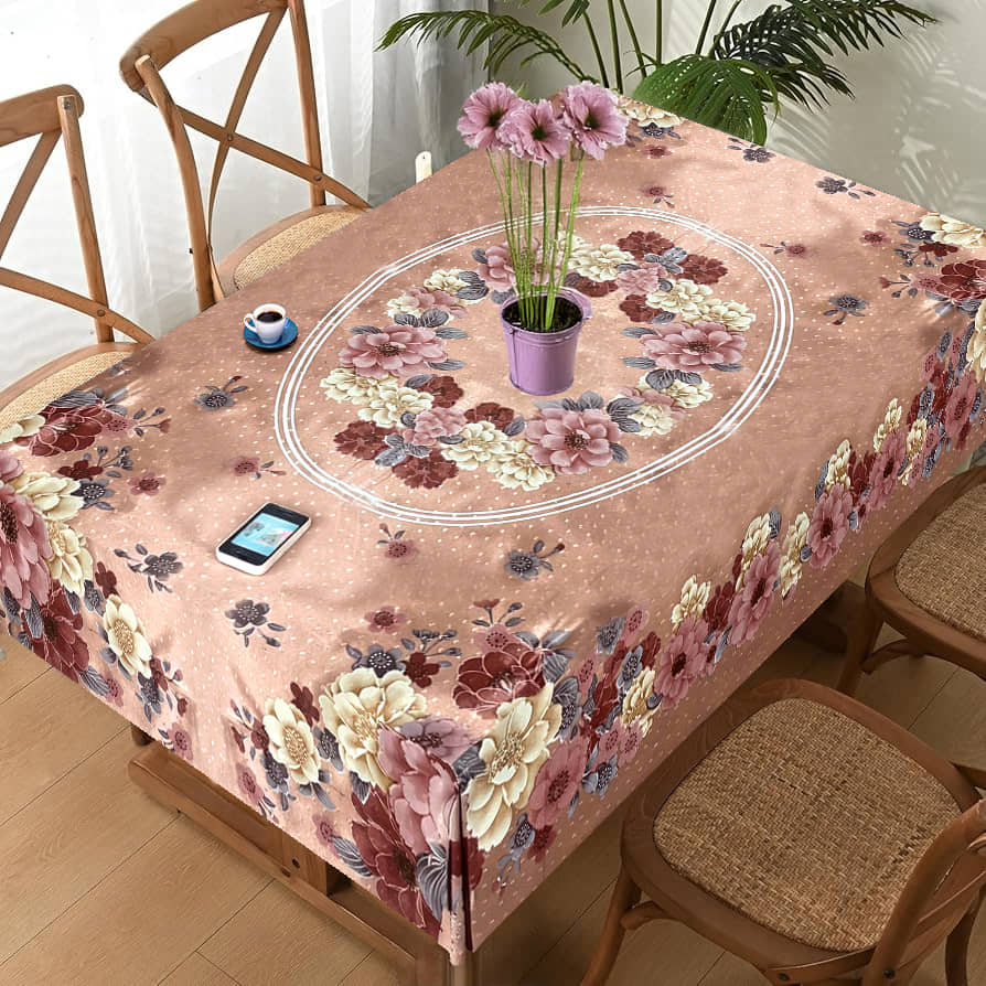 Crosmo Printed PVC 4 Seater Rectangle Table Cover ( 60 x 40 ) cm Pack of 1 Peach