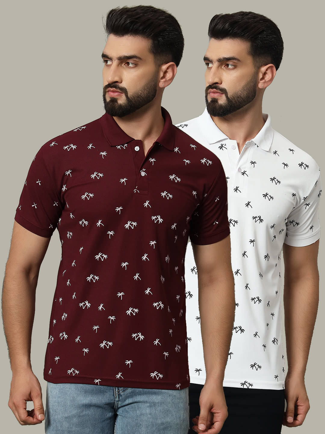 DENNIN Pack of 2 Cotton Blend Regular Fit Printed Half Sleeves Men's Polo T Shirt ( Maroon ) DENNIN Pack of 2 Cotton Blend Regular Fit Printed Half Sleeves Men's Polo T Shirt ( Maroon )