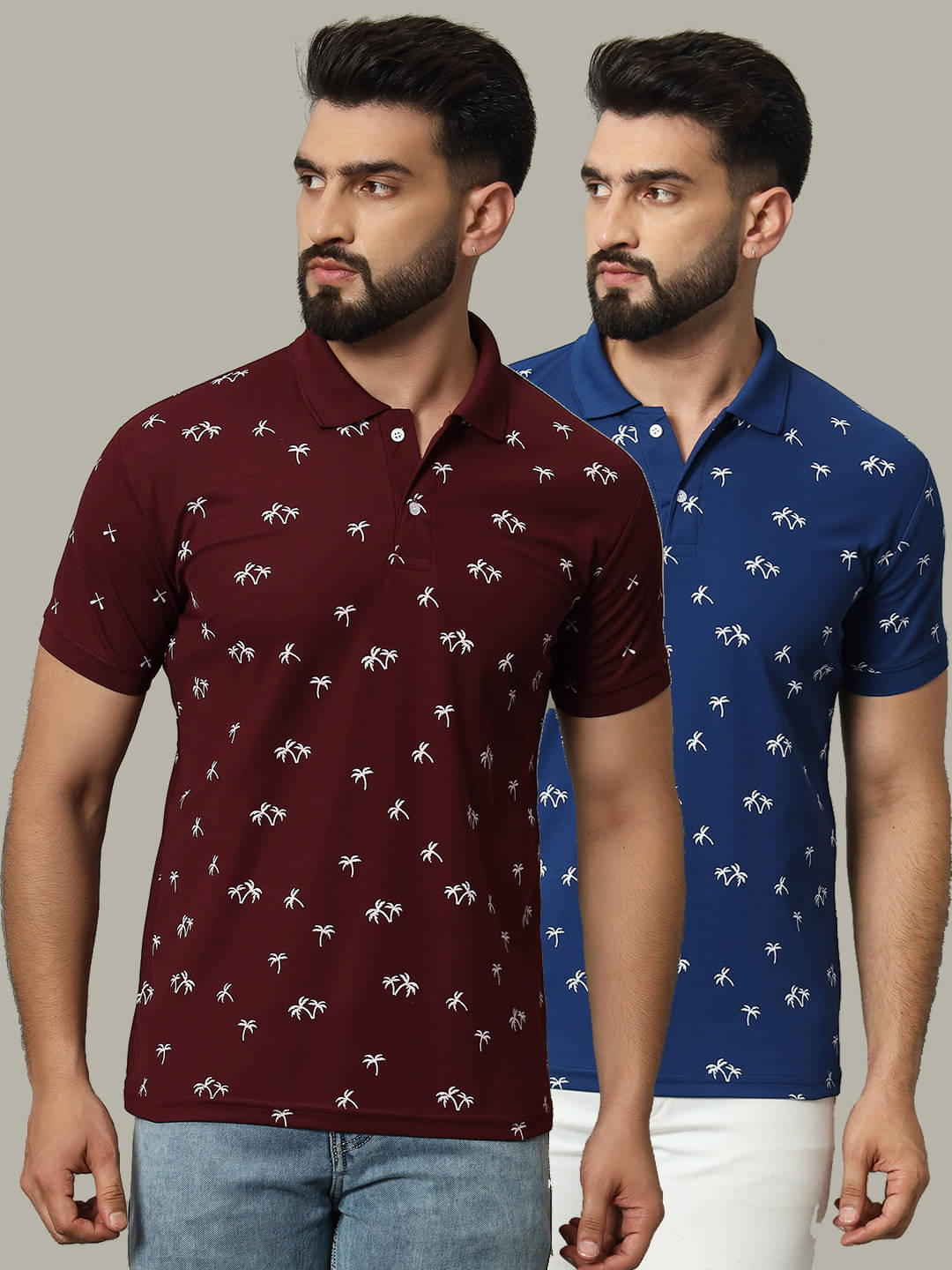 DENNIN Pack of 2 Cotton Blend Regular Fit Printed Half Sleeves Men's Polo T Shirt ( Maroon ) DENNIN Pack of 2 Cotton Blend Regular Fit Printed Half Sleeves Men's Polo T Shirt ( Maroon )