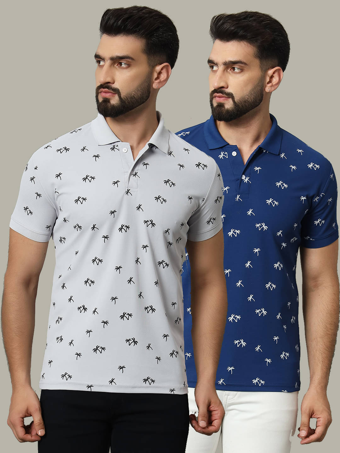     			DENNIN Pack of 2 Cotton Blend Regular Fit Printed Half Sleeves Men's Polo T Shirt ( Grey )
