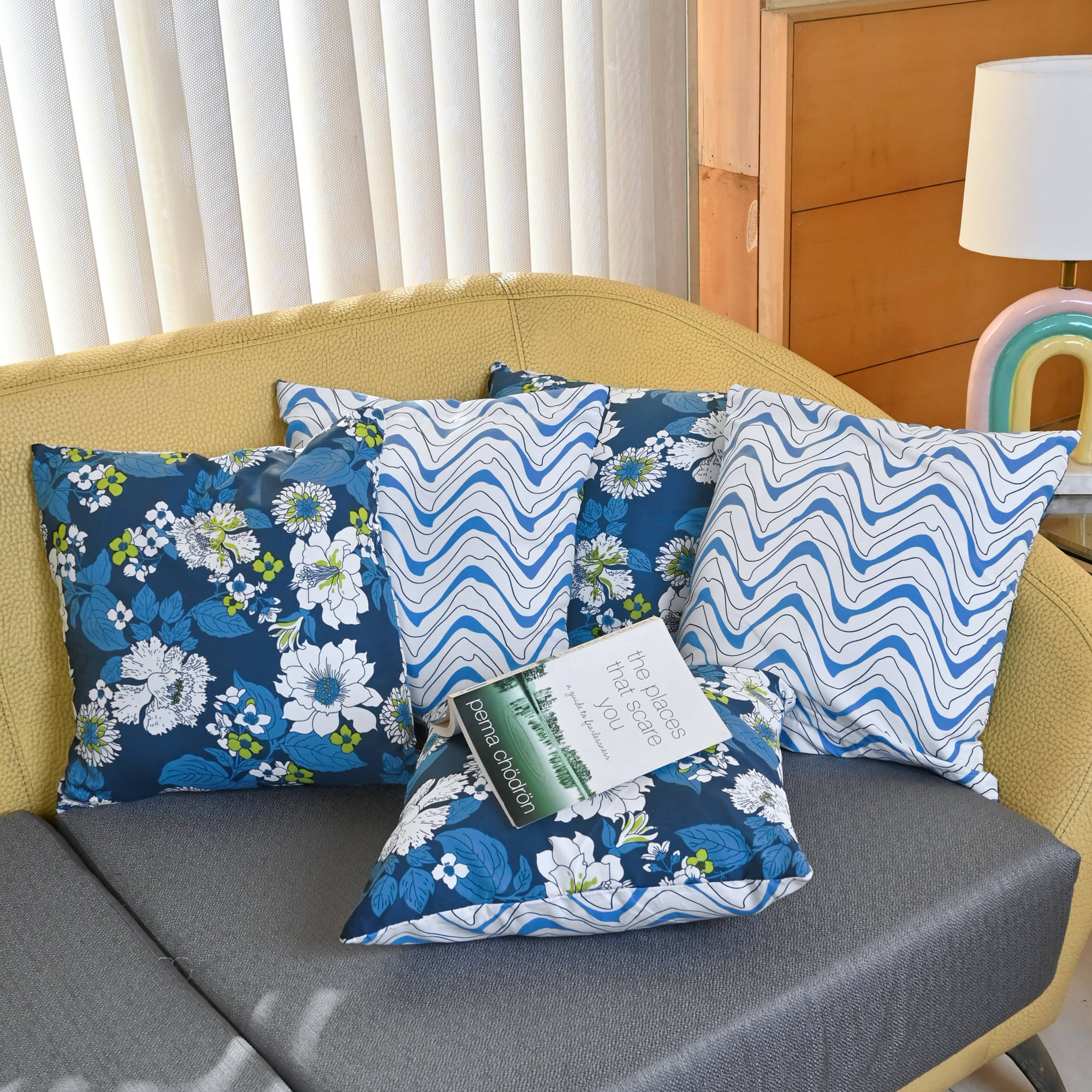 DIVINE CASA Set of 5 Polyester Floral Printed Square Cushion Cover (40X40)cm - Blue DIVINE CASA Set of 5 Polyester Floral Printed Square Cushion Cover (40X40)cm - Blue