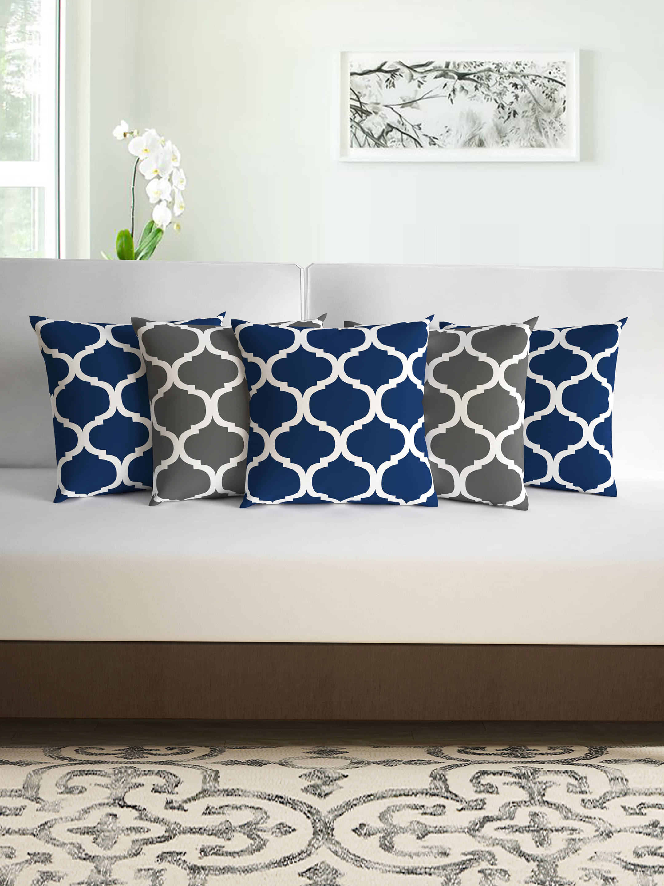     			DIVINE CASA Set of 5 Polyester Geometric Printed Square Cushion Cover (40X40)cm - Gray
