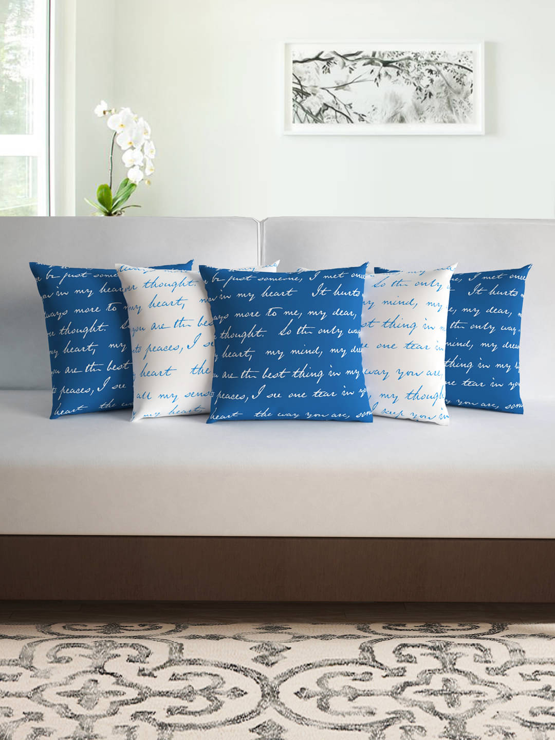 DIVINE CASA Set of 5 Polyester Typography Square Cushion Cover (40X40)cm - Blue DIVINE CASA Set of 5 Polyester Typography Square Cushion Cover (40X40)cm - Blue