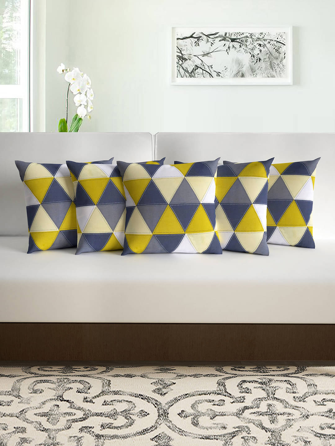 DIVINE CASA Set of 5 Polyester Geometric Printed Square Cushion Cover (40X40)cm - Gray DIVINE CASA Set of 5 Polyester Geometric Printed Square Cushion Cover (40X40)cm - Gray