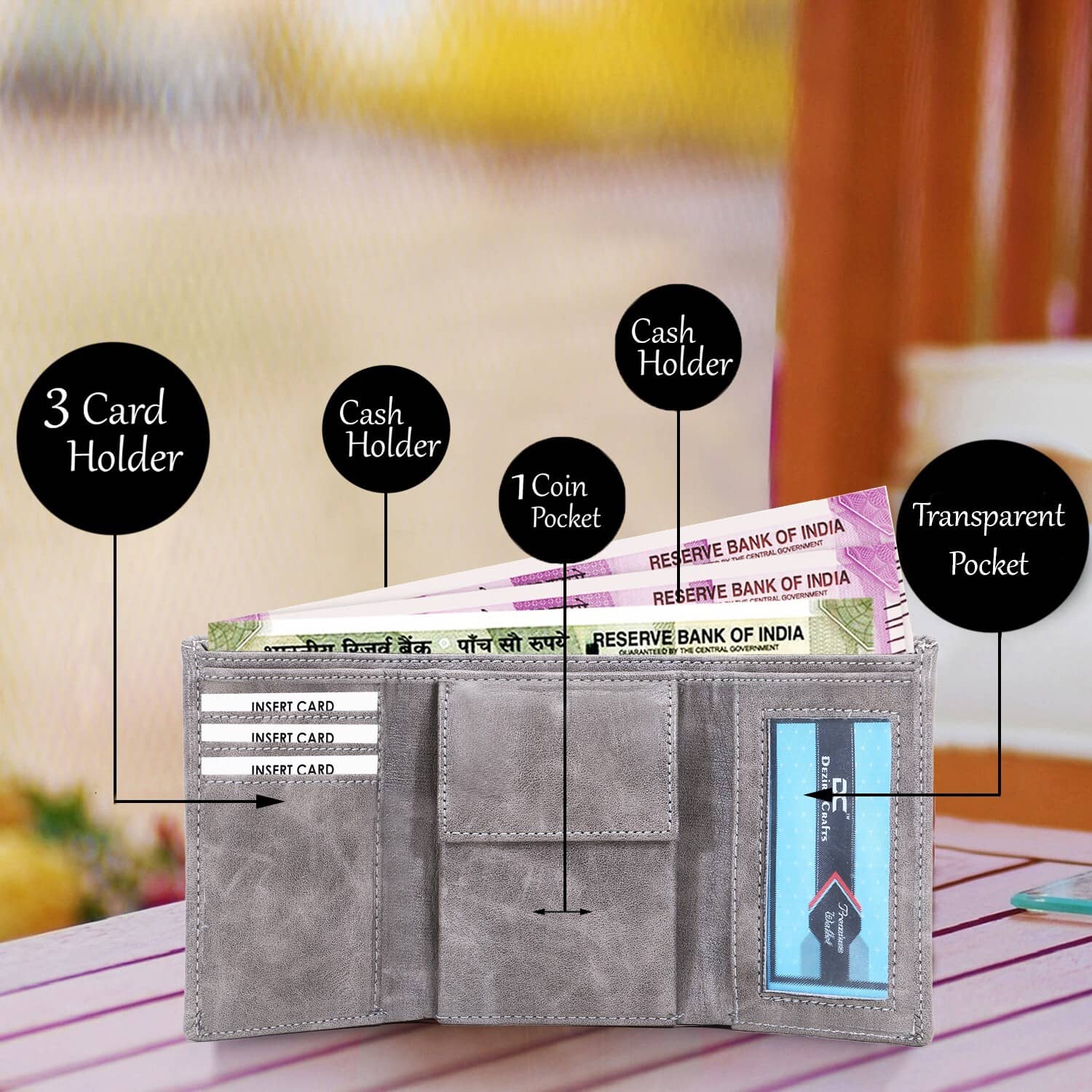 Dezire Crafts PU Embellished Men's Regular Wallet With 5 Slots For Card ( Gray , Pack of 1 ) - Handbags | Buy online on ZillyBuy