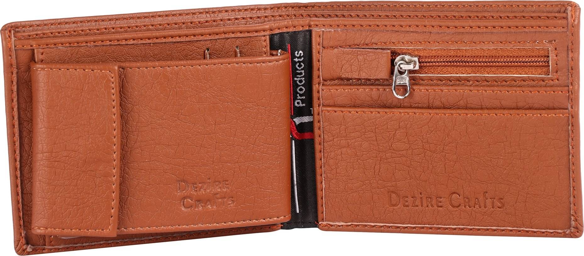     			Dezire Crafts PU Self Design Men's Regular Wallet With 10 Slots For Card ( Tan , Pack of 1 )