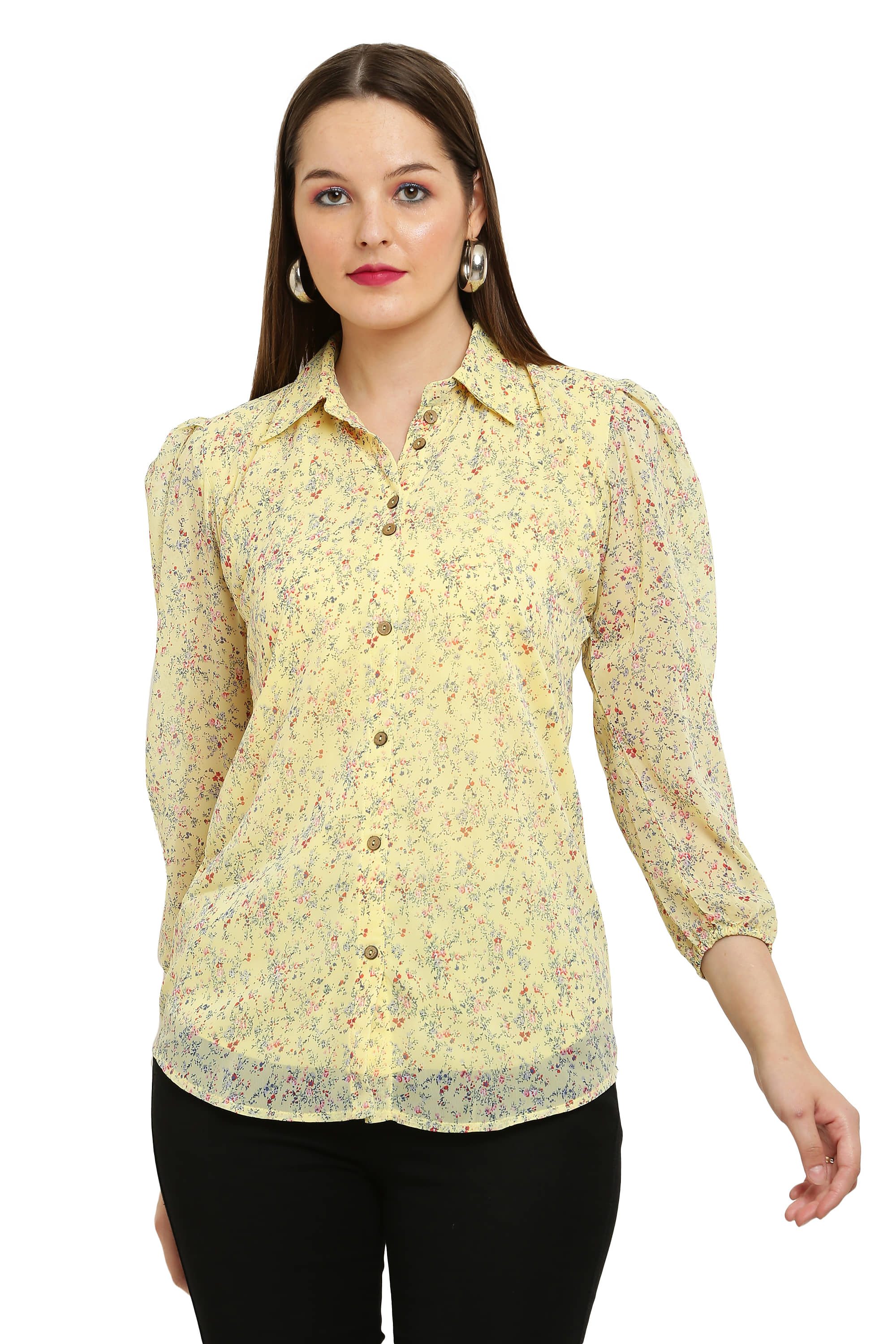 FASHJONS 360 Women's Georgette Regular Top ( Yellow )