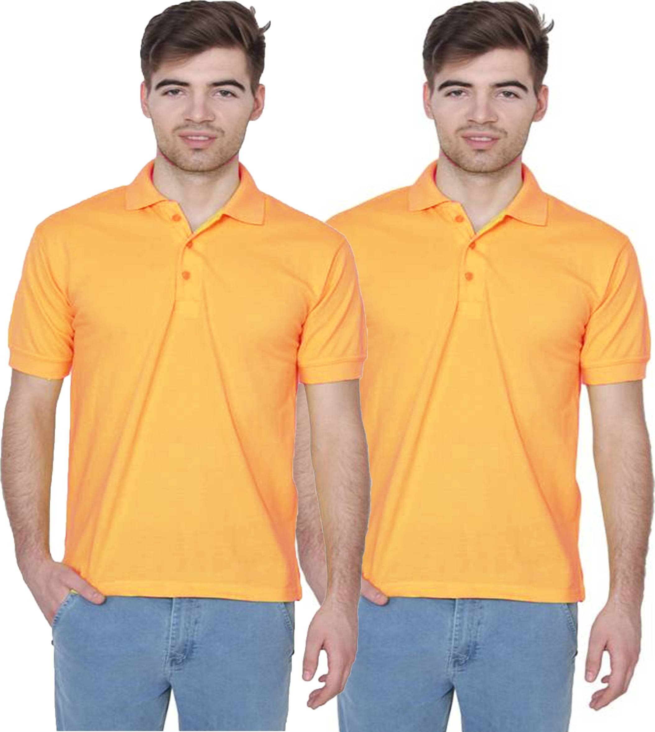 FIRSTLIKE Pack of 2 Cotton Blend Regular Fit Solid Half Sleeves Men's Polo T Shirt ( Yellow )     			FIRSTLIKE Pack of 2 Cotton Blend Regular Fit Solid Half Sleeves Men's Polo T Shirt ( Yellow )