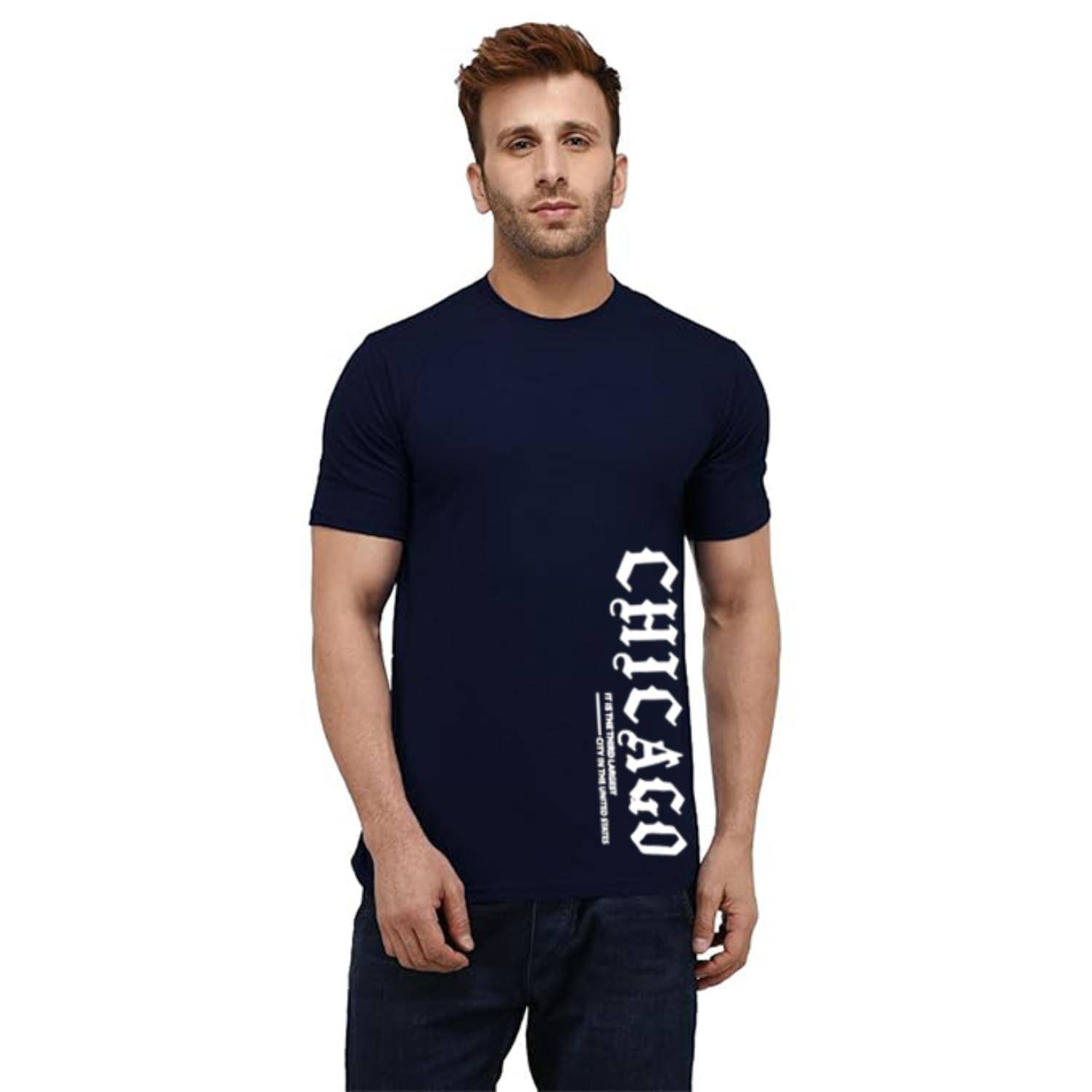Glito Cotton Blend Regular Fit Printed Half Sleeves Men's Round T-Shirt - Navy Blue ( Pack of 1 ) Glito Cotton Blend Regular Fit Printed Half Sleeves Men's Round T-Shirt - Navy Blue ( Pack of 1 )