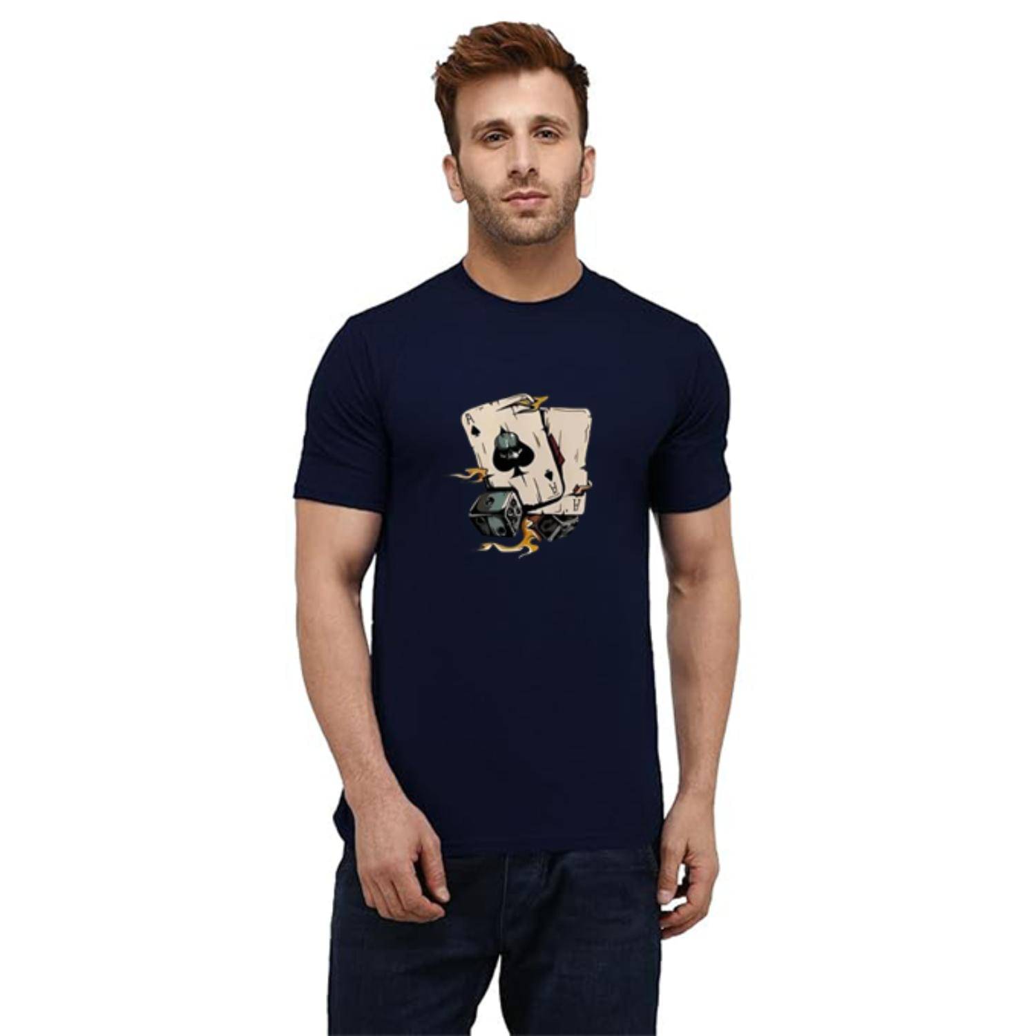     			Glito Cotton Blend Regular Fit Printed Half Sleeves Men's Round T-Shirt - Navy Blue ( Pack of 1 )
