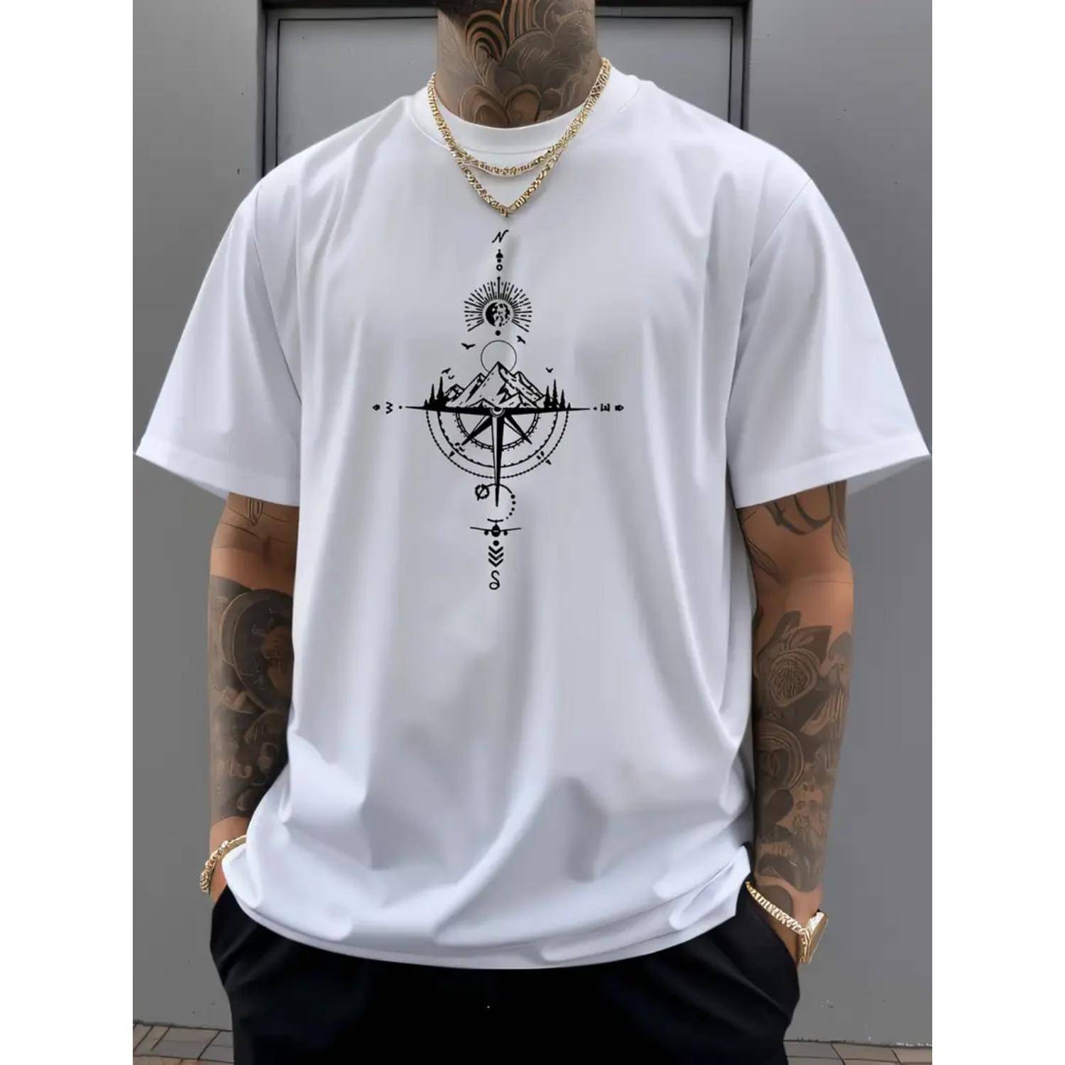     			Glito Cotton Blend Regular Fit Printed Half Sleeves Men's Round T-Shirt - White ( Pack of 1 )