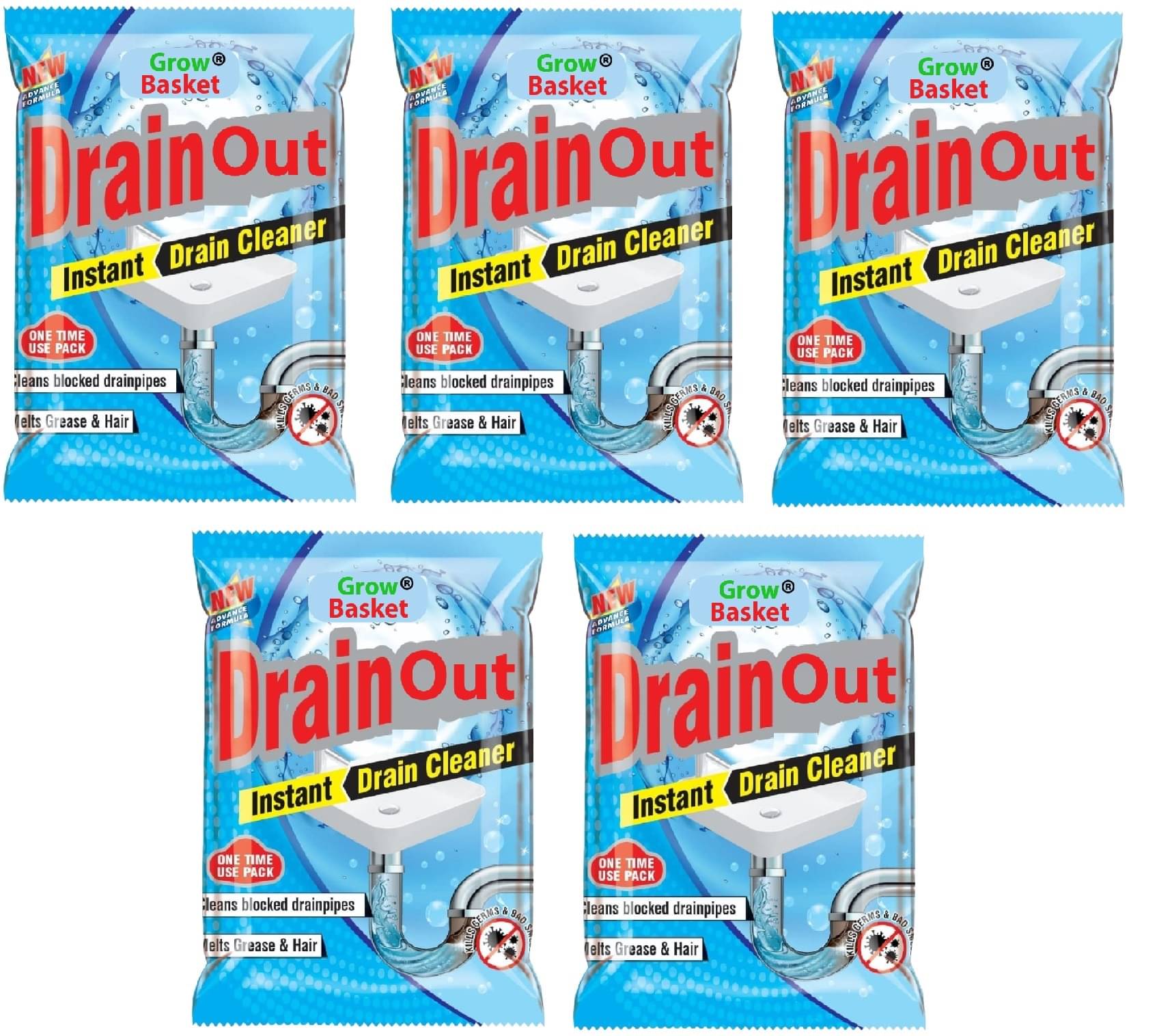 Grow Basket Sink Drain Clog remover Drain Cleaner Powder Sink Drain Clog remover 250 Pack of 5 Grow Basket Sink Drain Clog remover Drain Cleaner Powder Sink Drain Clog remover 250 Pack of 5