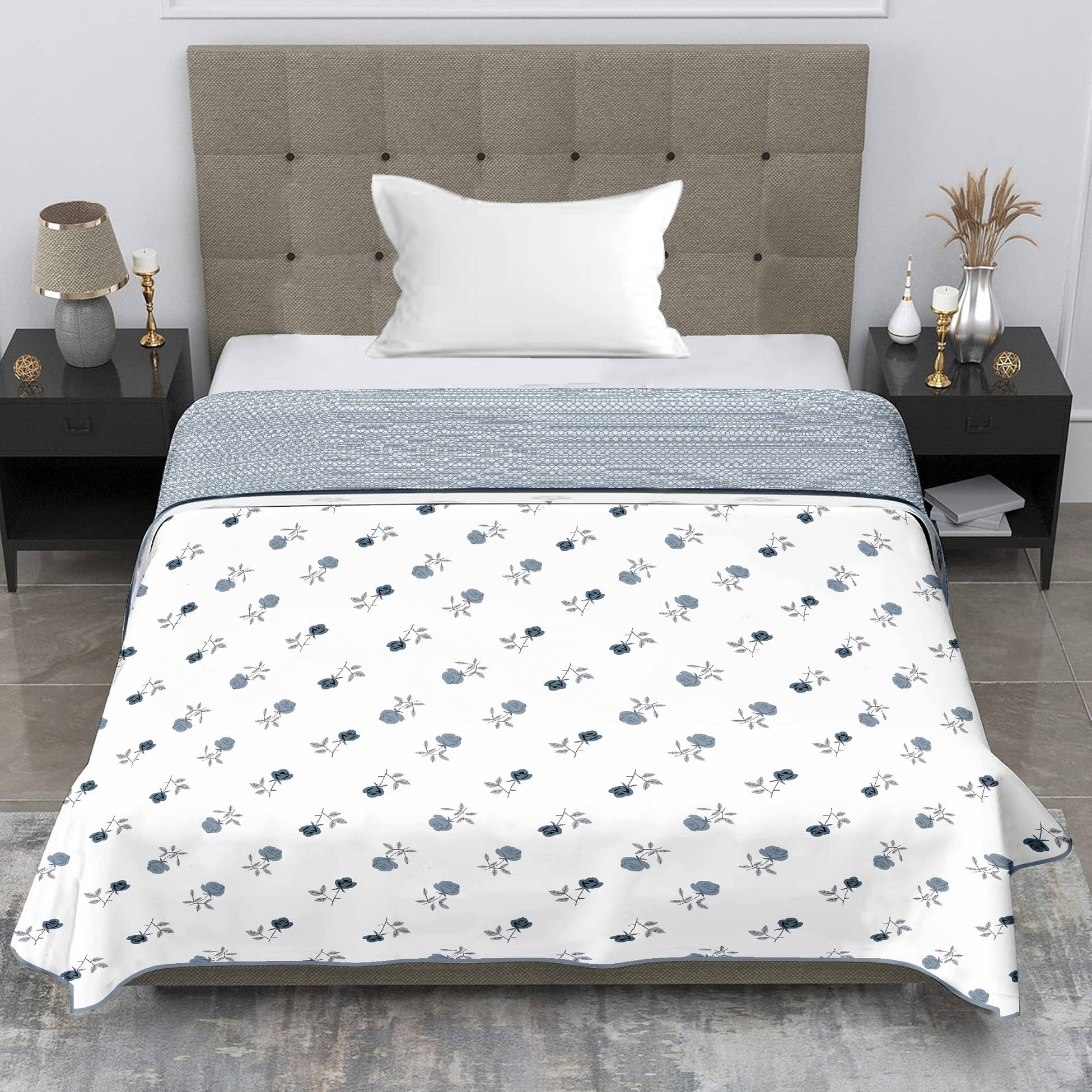     			HONOR YOUR HOME Cotton Printed Single Bed Dohar - Light Blue ( )