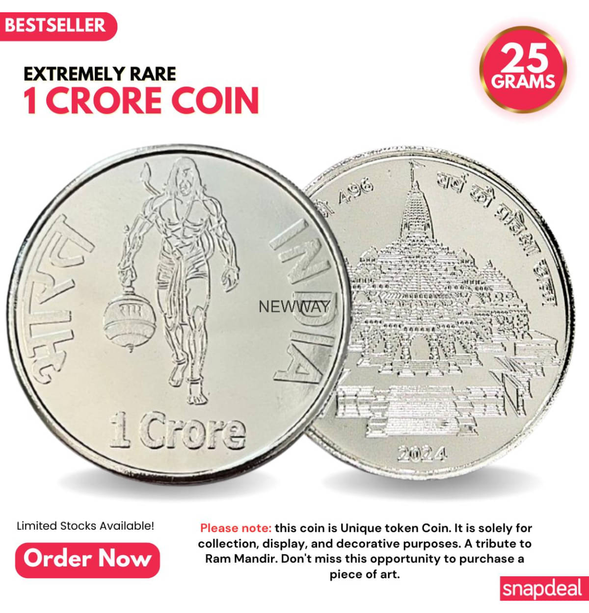     			Most Demanded 1 Crore Rupees, Ram Mandir Rare Silver-plated Heavy Coin