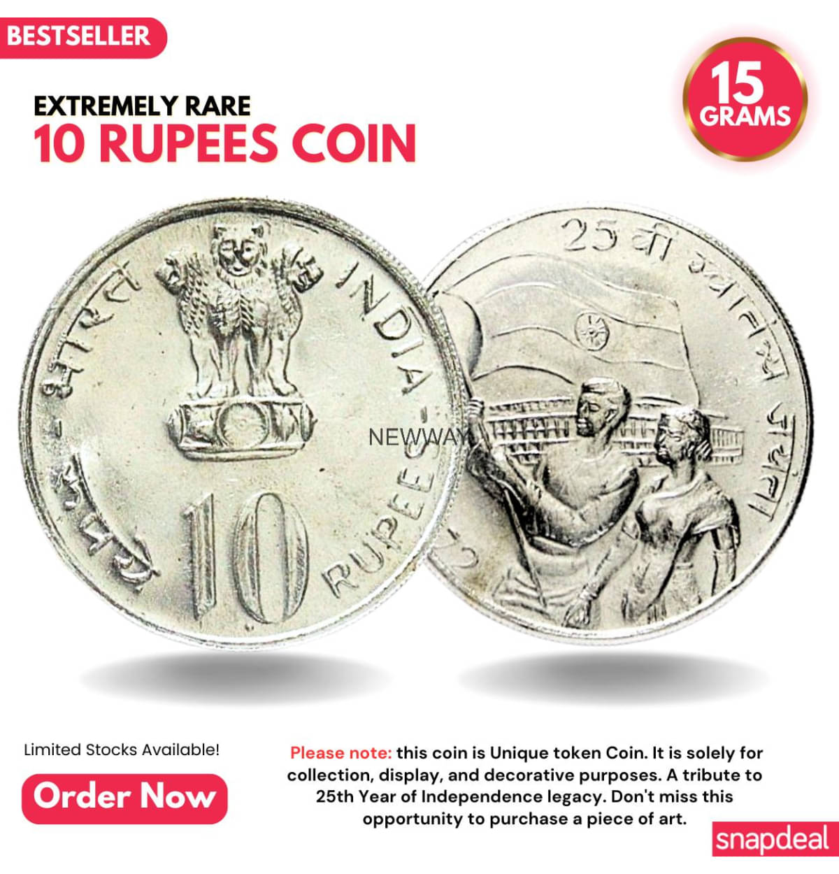Most Demanded 10 Rupees, 25 Years of Indepenece, Rare Silver-plated Heavy Coin Most Demanded 10 Rupees, 25 Years of Indepenece, Rare Silver-plated Heavy Coin