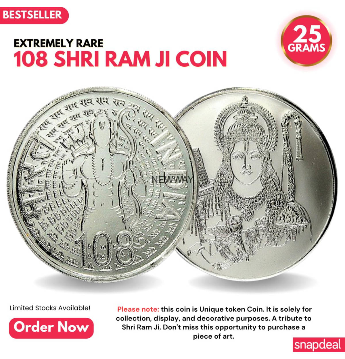 Most Demanded 108 Rupees, Shri Ram Ji - Rare Silver-plated Heavy Coin Most Demanded 108 Rupees, Shri Ram Ji - Rare Silver-plated Heavy Coin