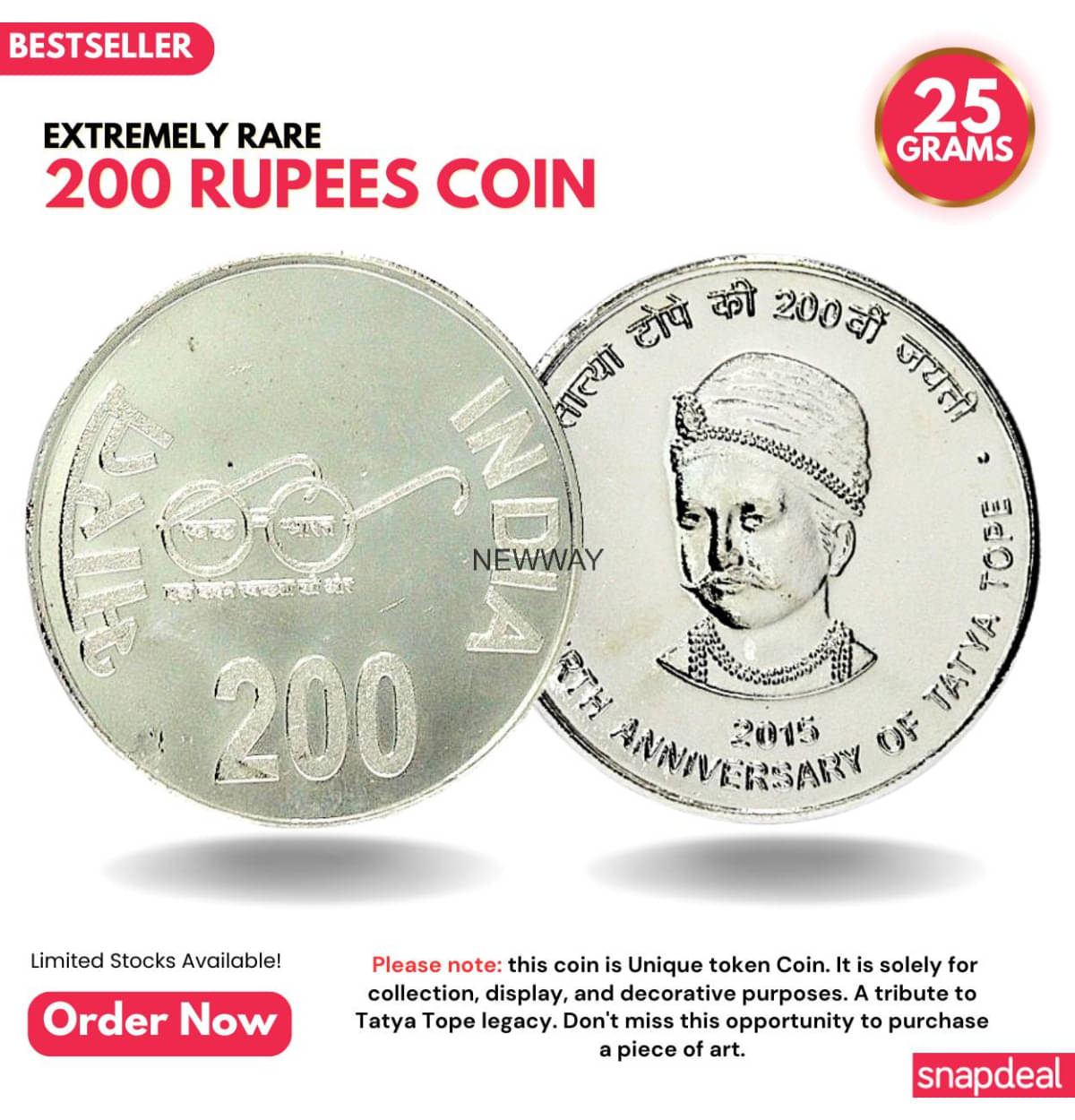 Most Demanded 200 Rupees, Tatya Tope Rare Silver-plated Heavy Coin Most Demanded 200 Rupees, Tatya Tope Rare Silver-plated Heavy Coin
