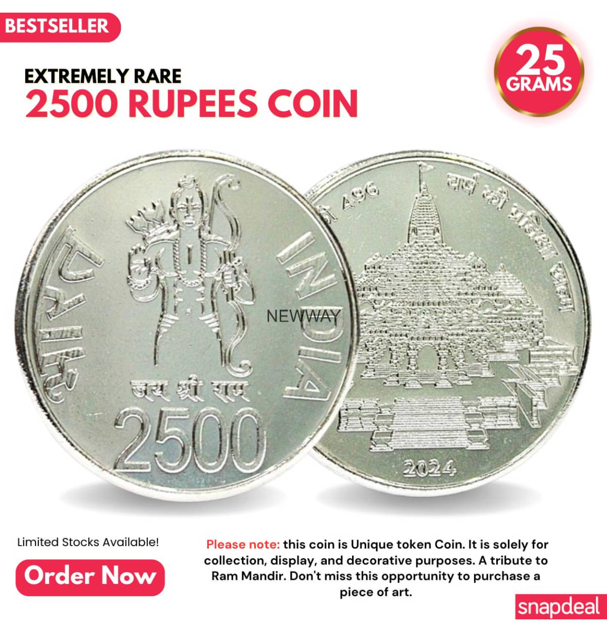    			Most Demanded 2500 Rupees, Ram Mandir Rare Silver-plated Heavy Coin