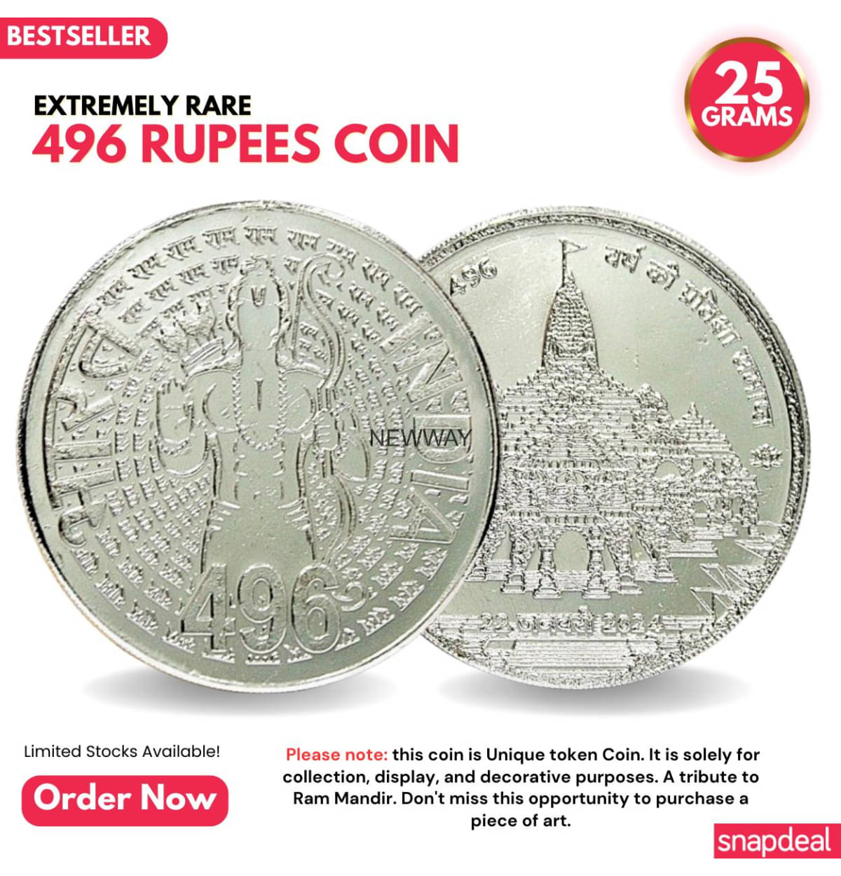     			Most Demanded 496 Rupees, Ram Mandir Rare Silver-plated Heavy Coin